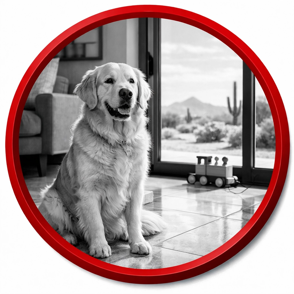 Pet and kid-safe pest control results in a clean San Tan Valley home with a happy golden retriever.