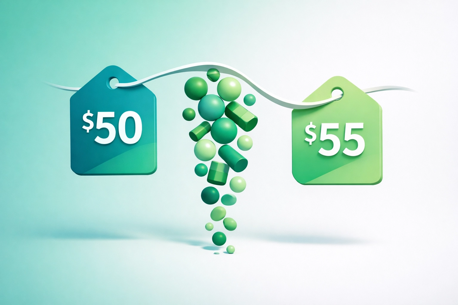 Price increase comparison showing $50 versus $55 unit pricing impact on sales