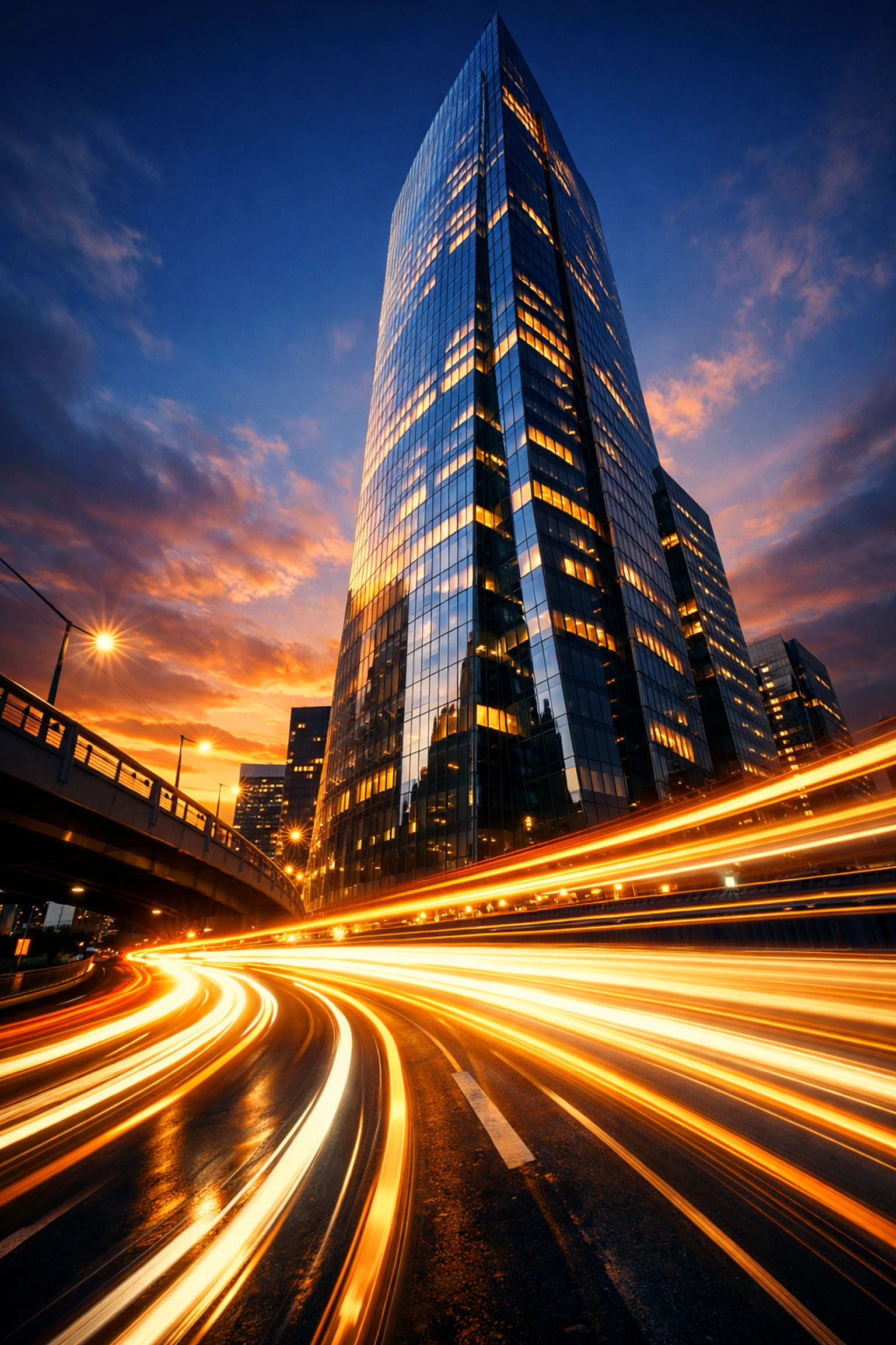 Flowing city traffic lights symbolizing steady cash flow and business growth via a factoring line.