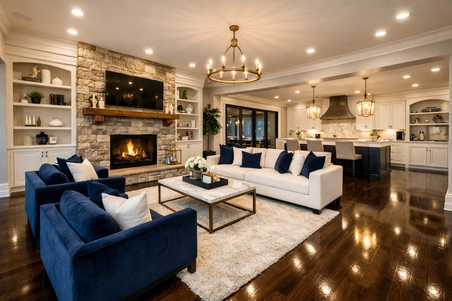 Sparkling modern living room after professional post construction cleaning Franklin services are complete.