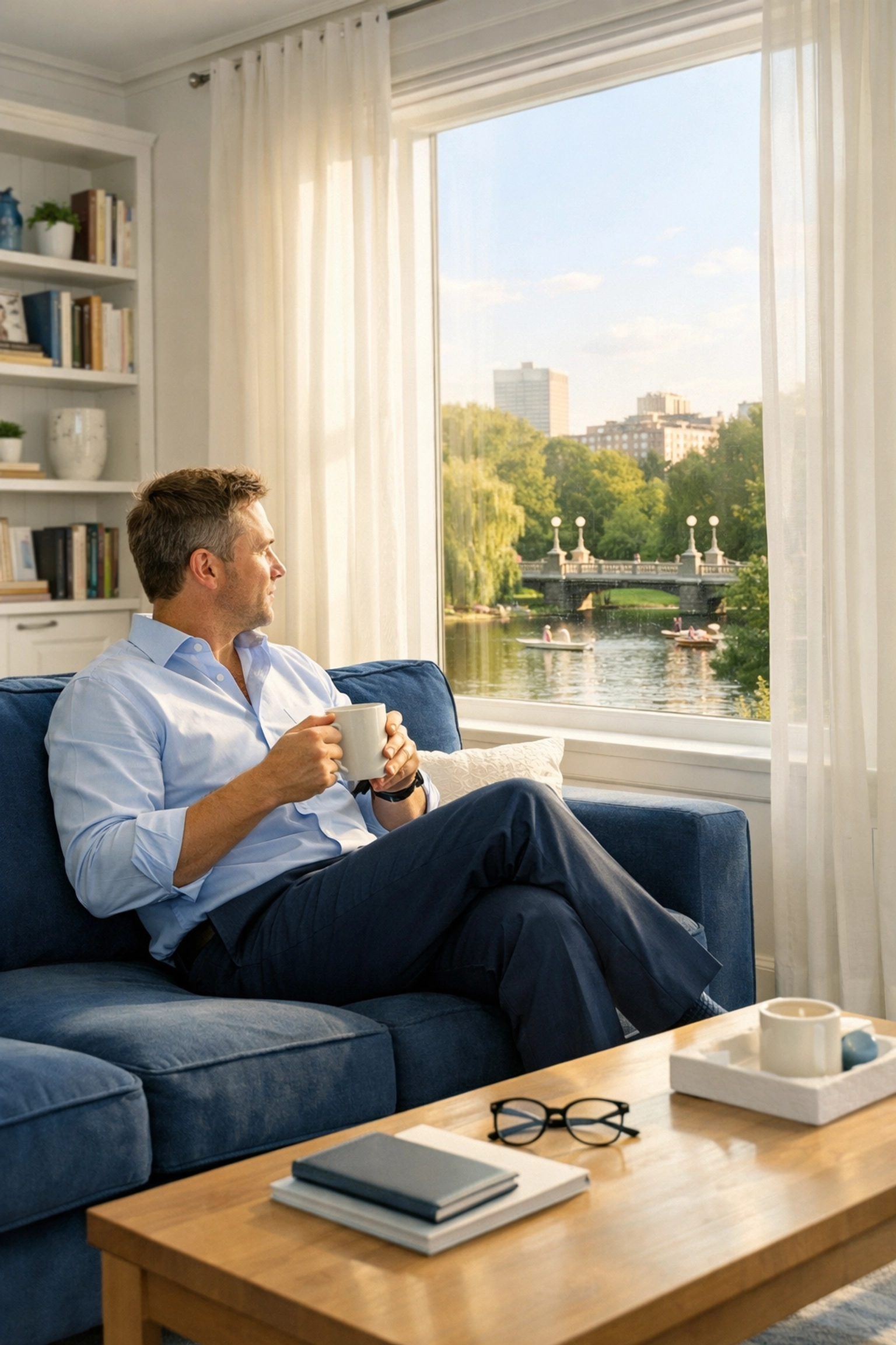 A relaxed resident in a spotless home after Apartment Cleaning in Boston, buying back their weekend.