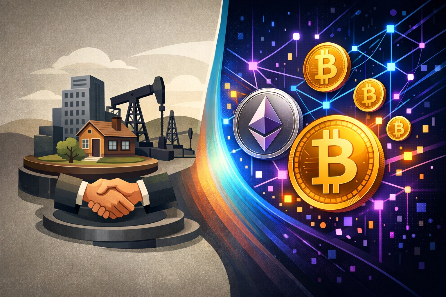 Traditional alternative investments like real estate merging with digital assets and Bitcoin