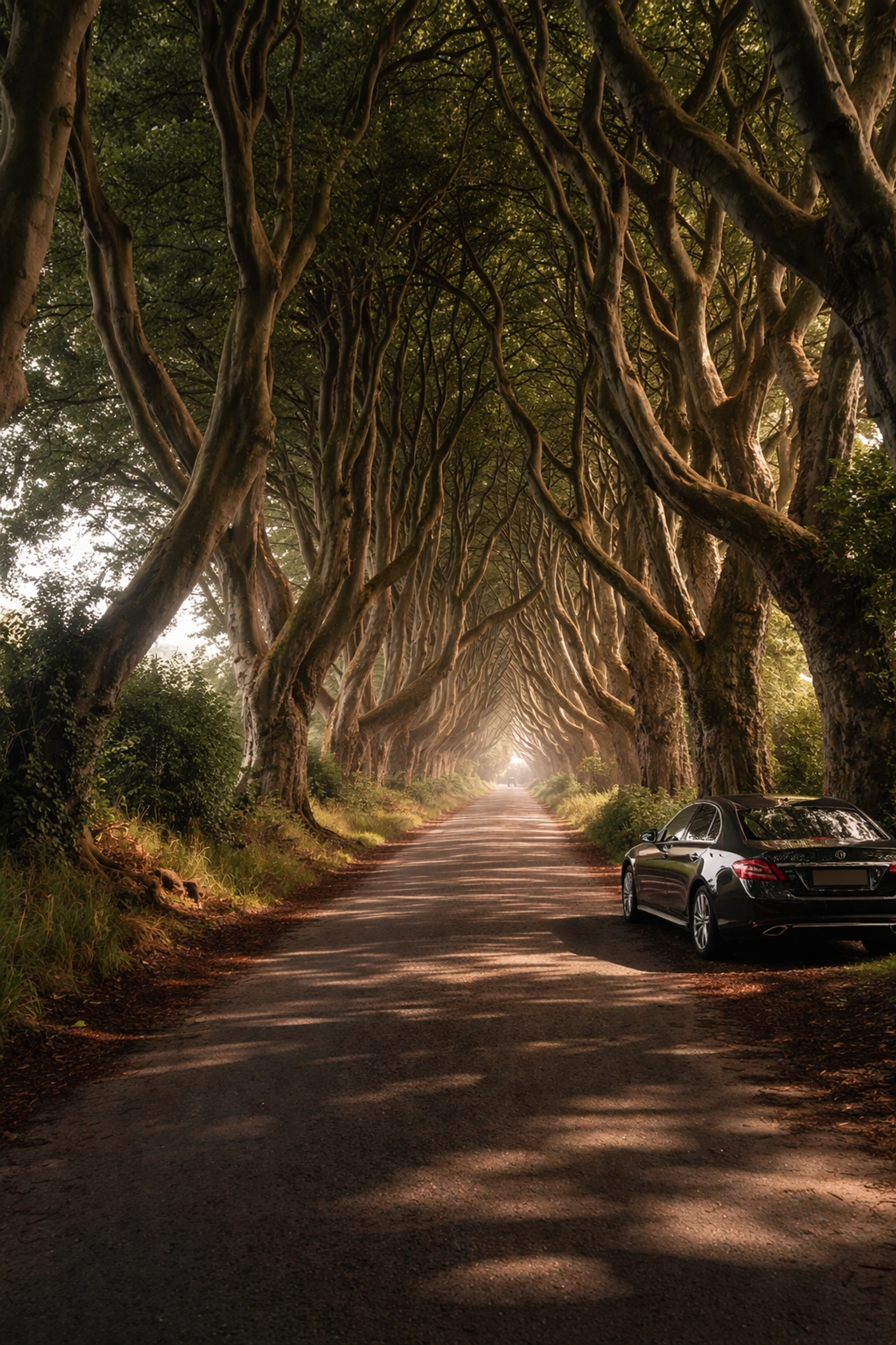 Executive vehicle at the Dark Hedges, a highlight on Belfast private tours and airport transfers