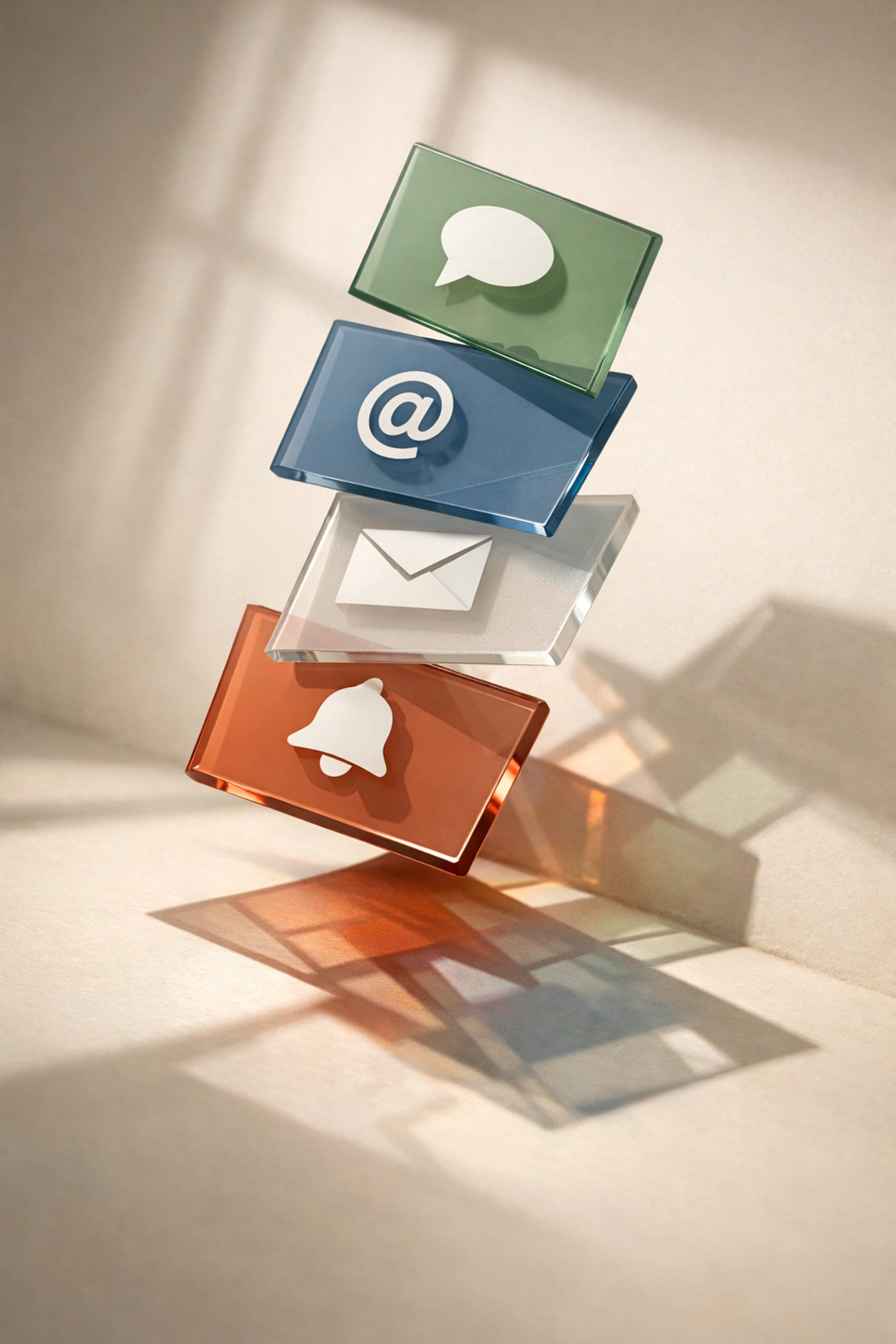 Misaligned glass panes representing the cognitive load of fragmented communication across multiple platforms.