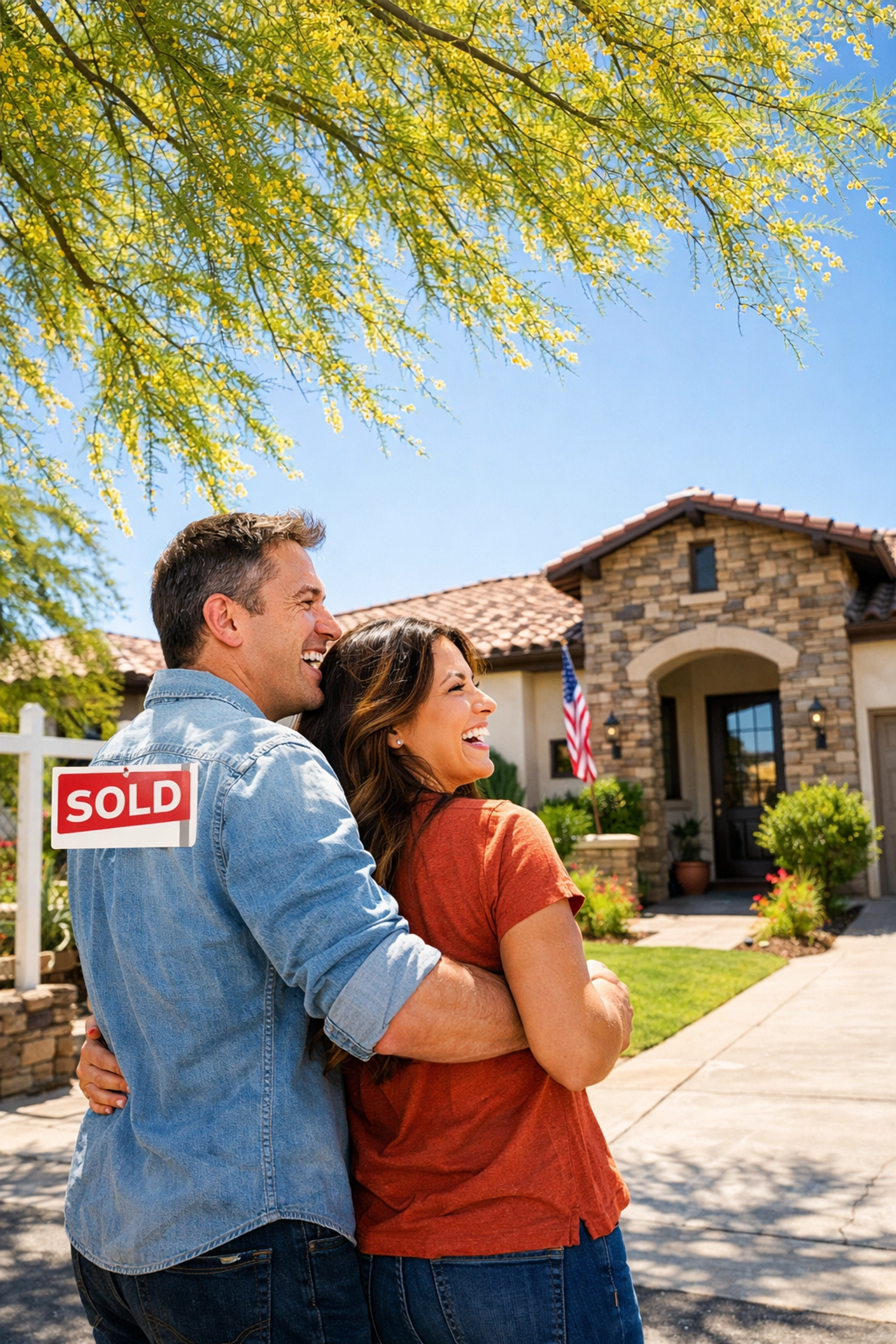 Happy homeowners celebrating a successful sale of their Glendale home.