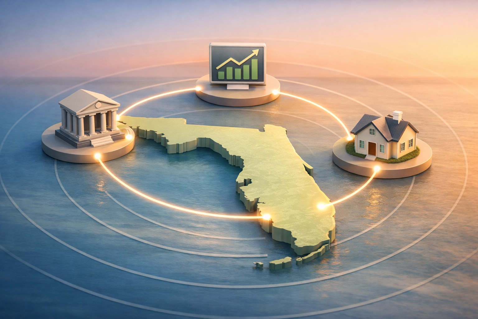 Florida map showing financial account transfers and estate planning connections for domicile