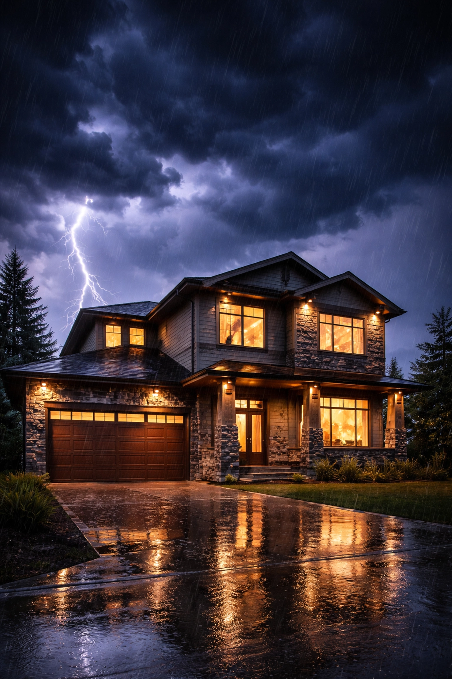 Edmonton home during a summer thunderstorm with lightning showing power surge risk