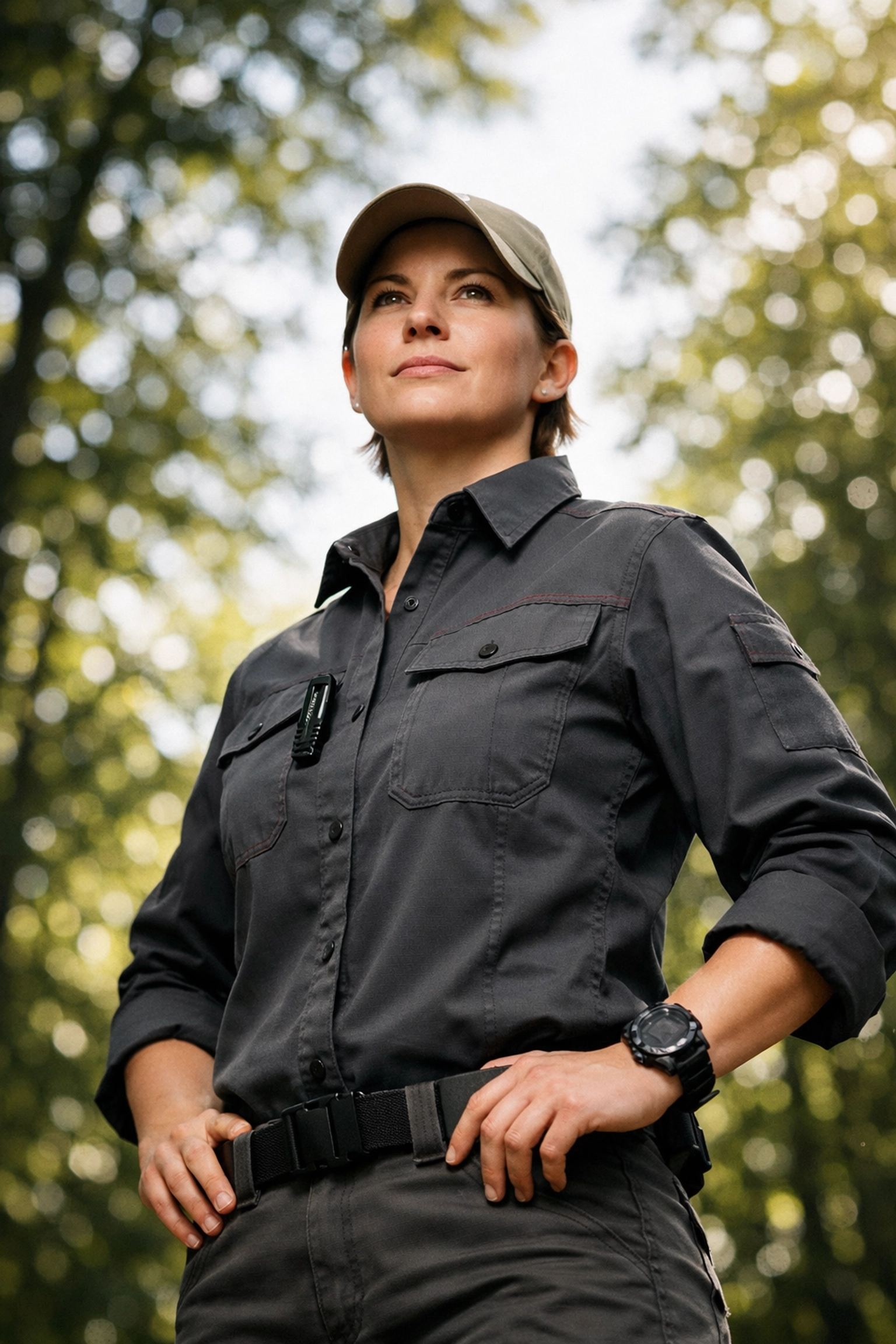 An expert wildlife control technician standing in a forest, representing professional pest management services.