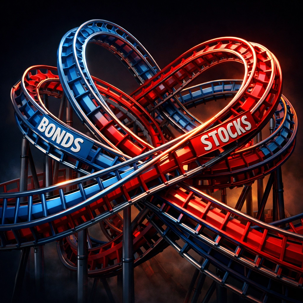 Stocks and bonds moving together showing broken correlation in 60/40 portfolios