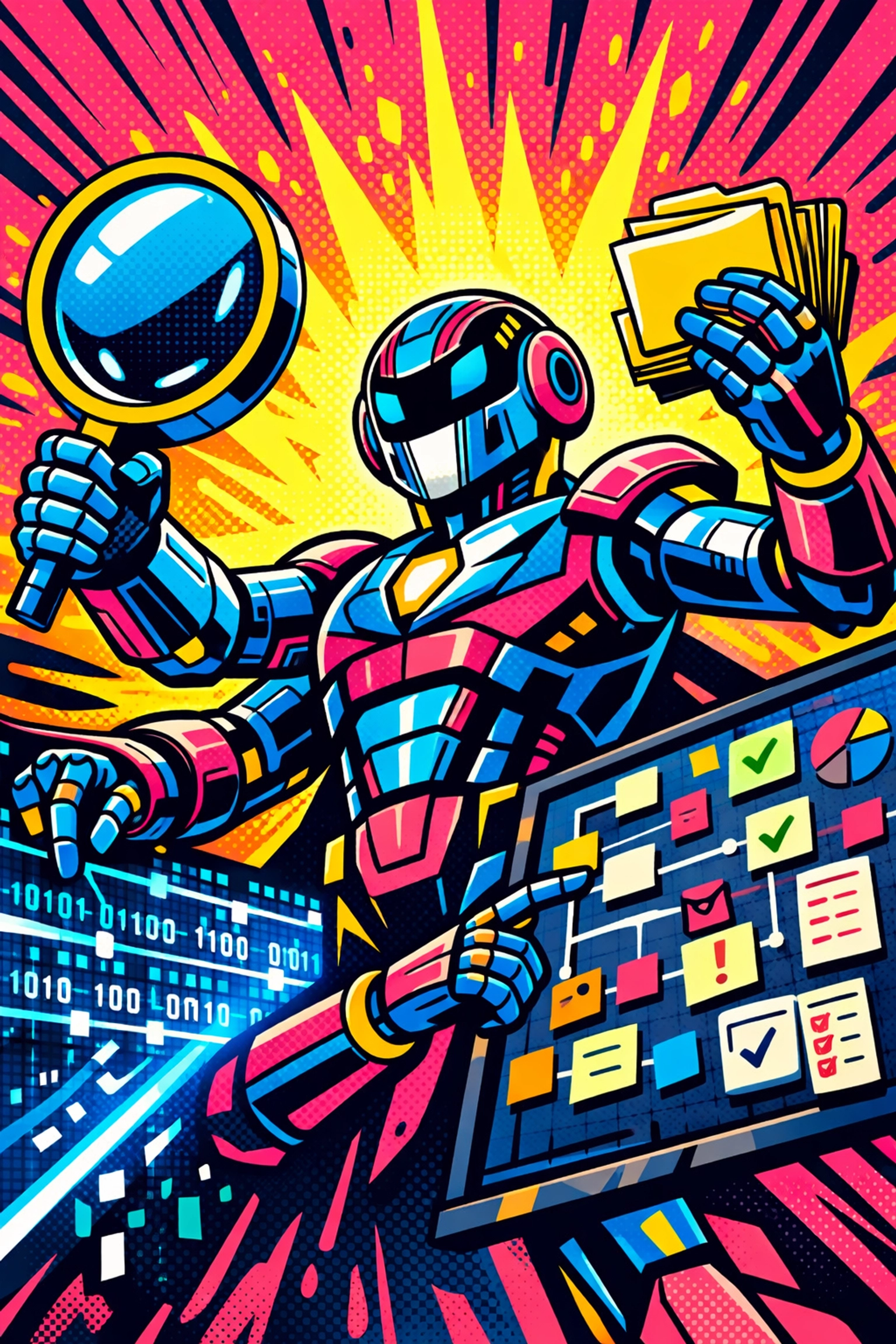 A multi-armed AI virtual assistant managing data and project boards to streamline business operations.