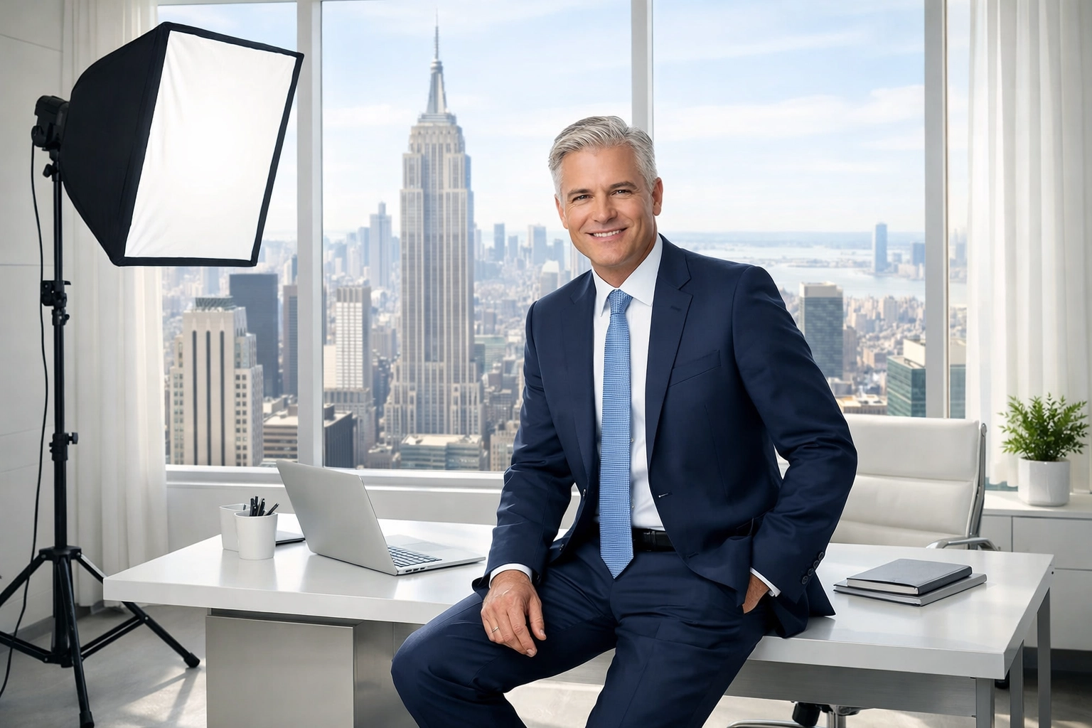 On-site corporate photography services for professional headshots in a Midtown NYC office.