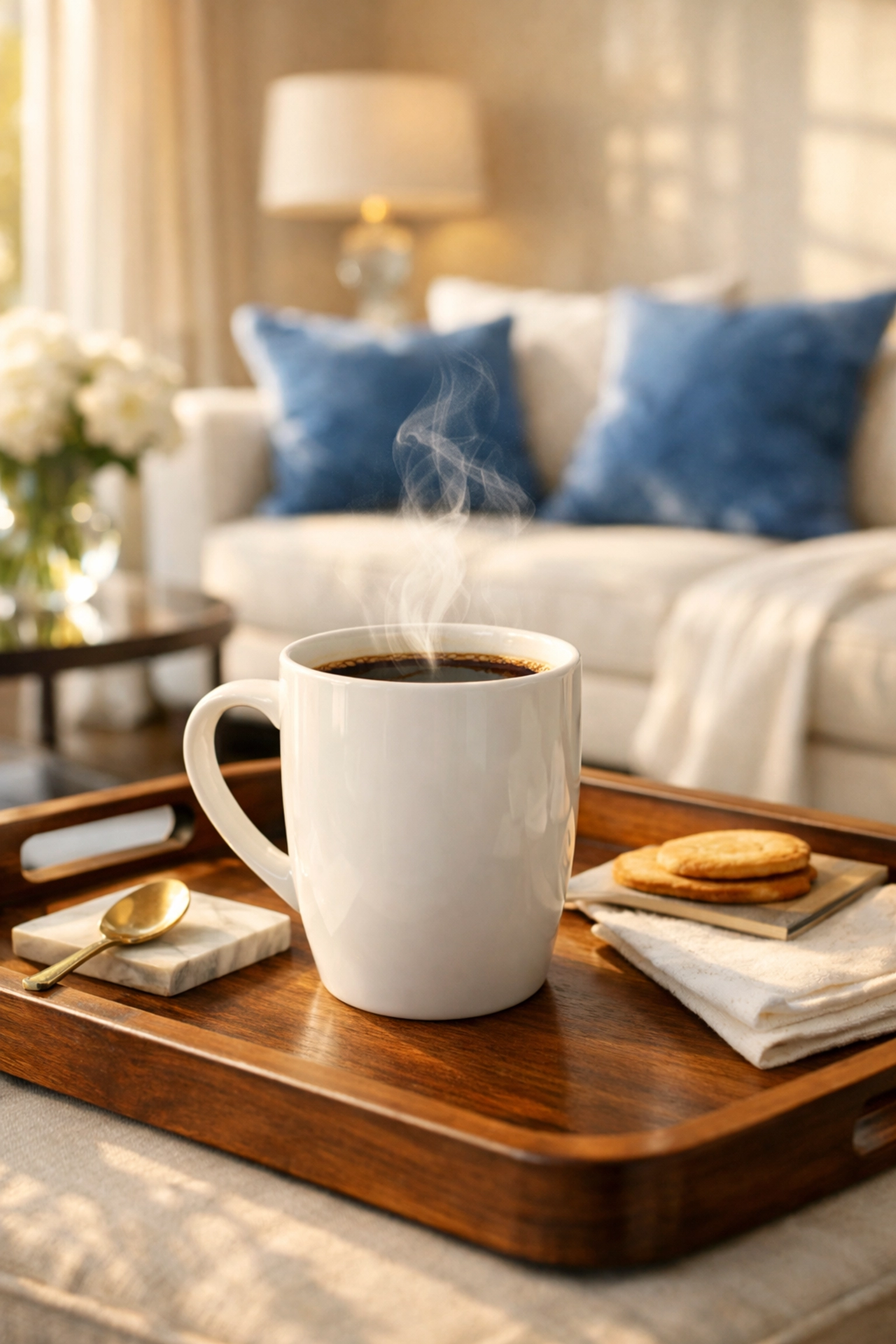 Steaming fresh coffee in a home kept pristine by a professional cleaning service.