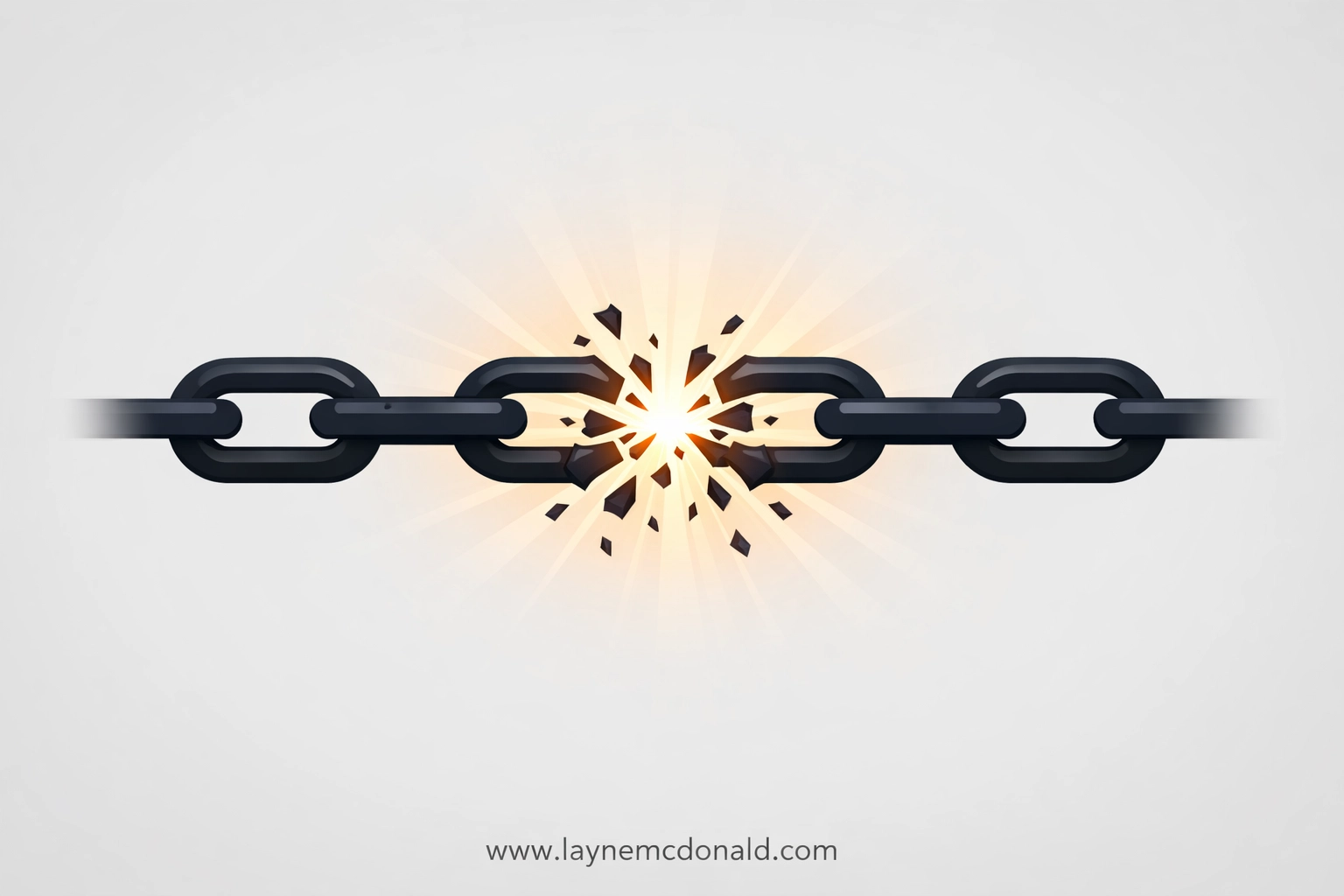 Artistic depiction of a chain shattering into light, symbolizing spiritual freedom from false beliefs.