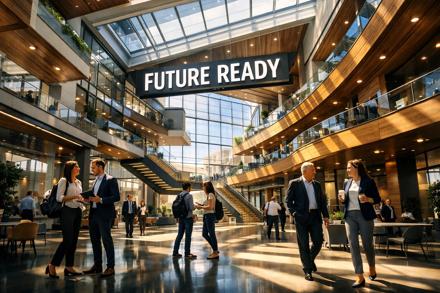Modern Future Ready campus atrium symbolizing innovative talent acquisition and media literacy.