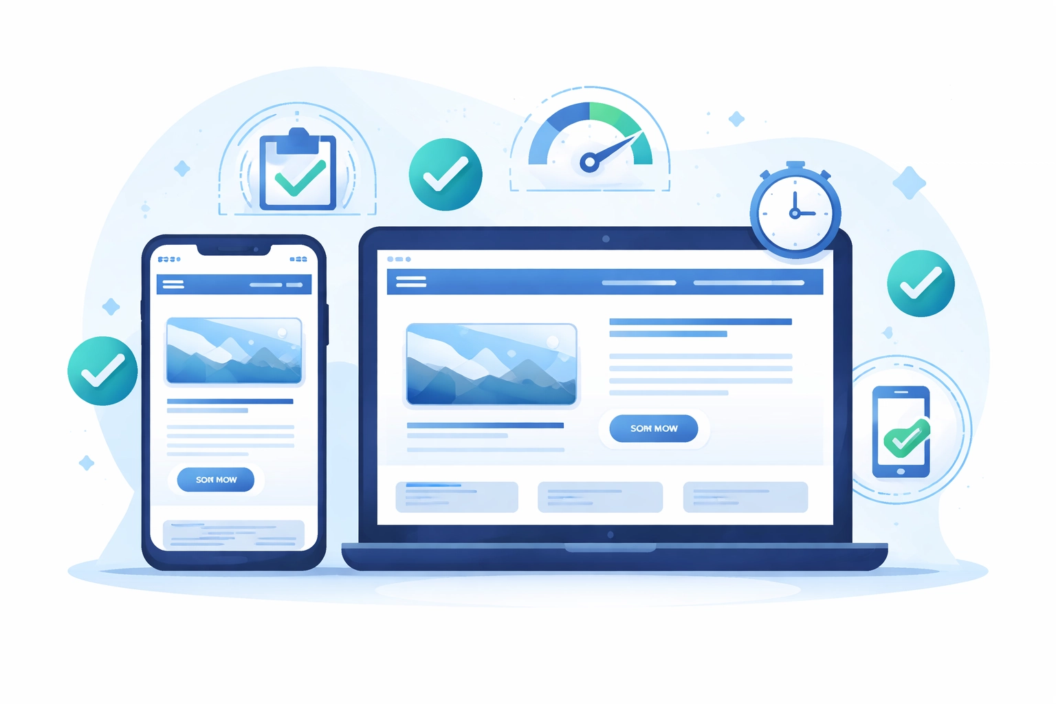 Smartphone and laptop showing fast, mobile-friendly website design for better organic traffic