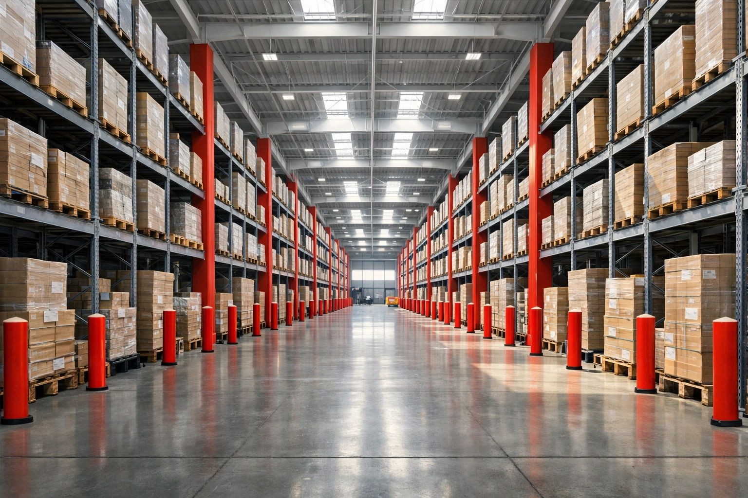 Organized warehouse and fulfilment facility in Hertford with industrial shelving for scaling businesses.