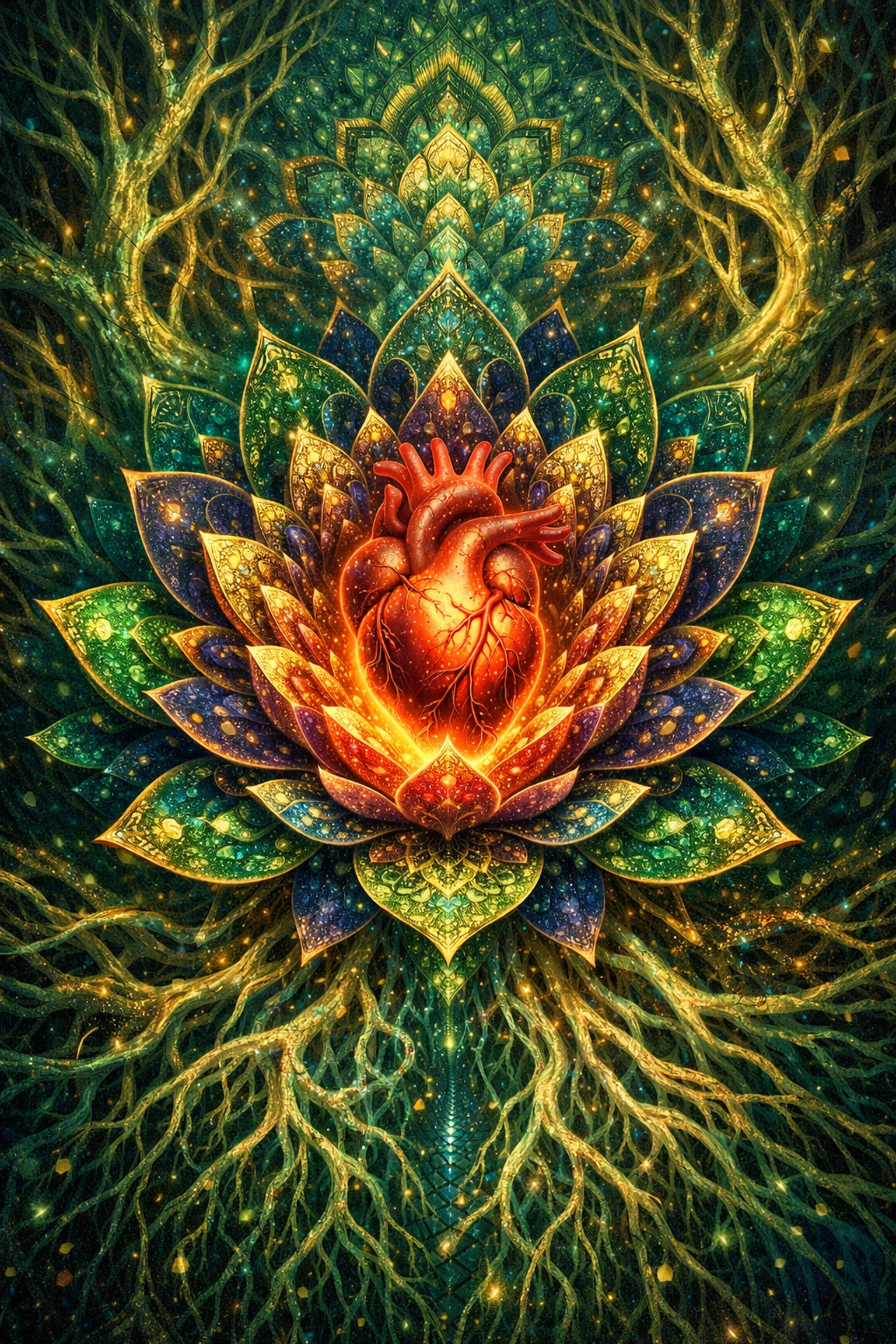 A glowing heart within a lotus flower symbolizing how to heal myself through nervous system regulation.