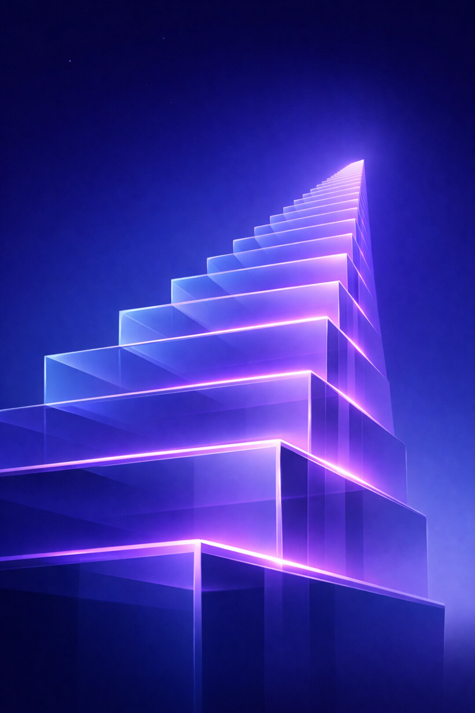 Glowing neon steps representing frictionless small business growth and AI-driven scaling strategies.