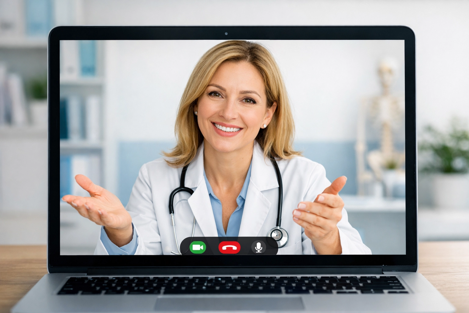 A friendly online doctor providing a telehealth consultation for personalized medical weight loss care.