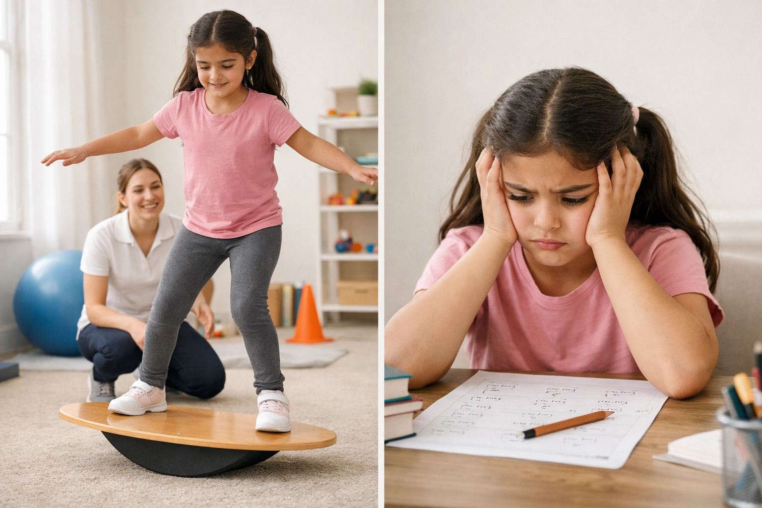 Kind doet motorische oefeningen terwijl rekenproblemen onopgelost blijven