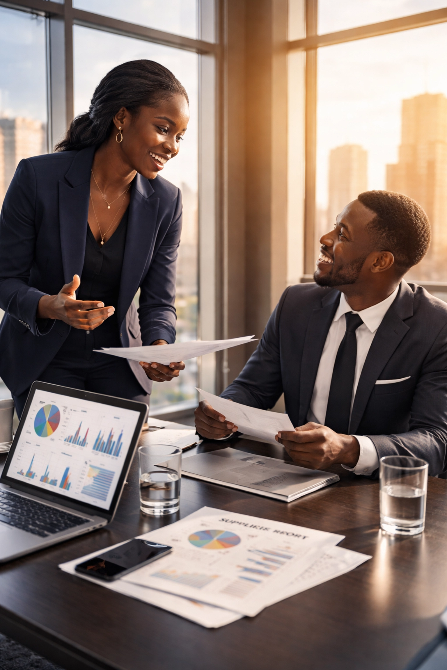 How to Support Black Entrepreneurs and Make Every Purchase Count Two Black professionals discussing supplier diversity and business growth in modern office setting.