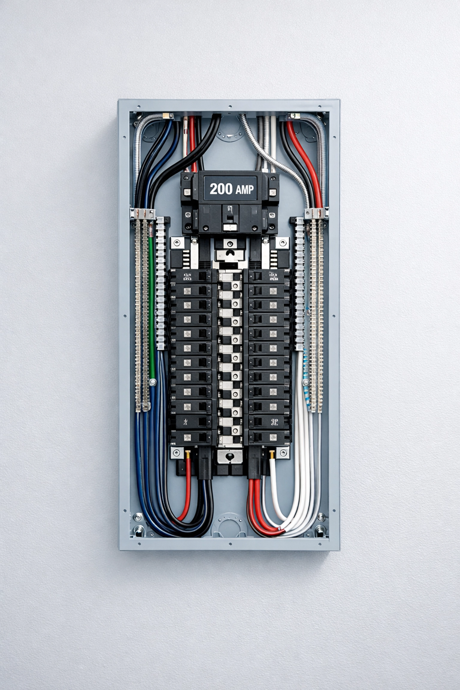 A professional 200-amp electrical panel upgrade Florida installation showing clean and safe wiring.