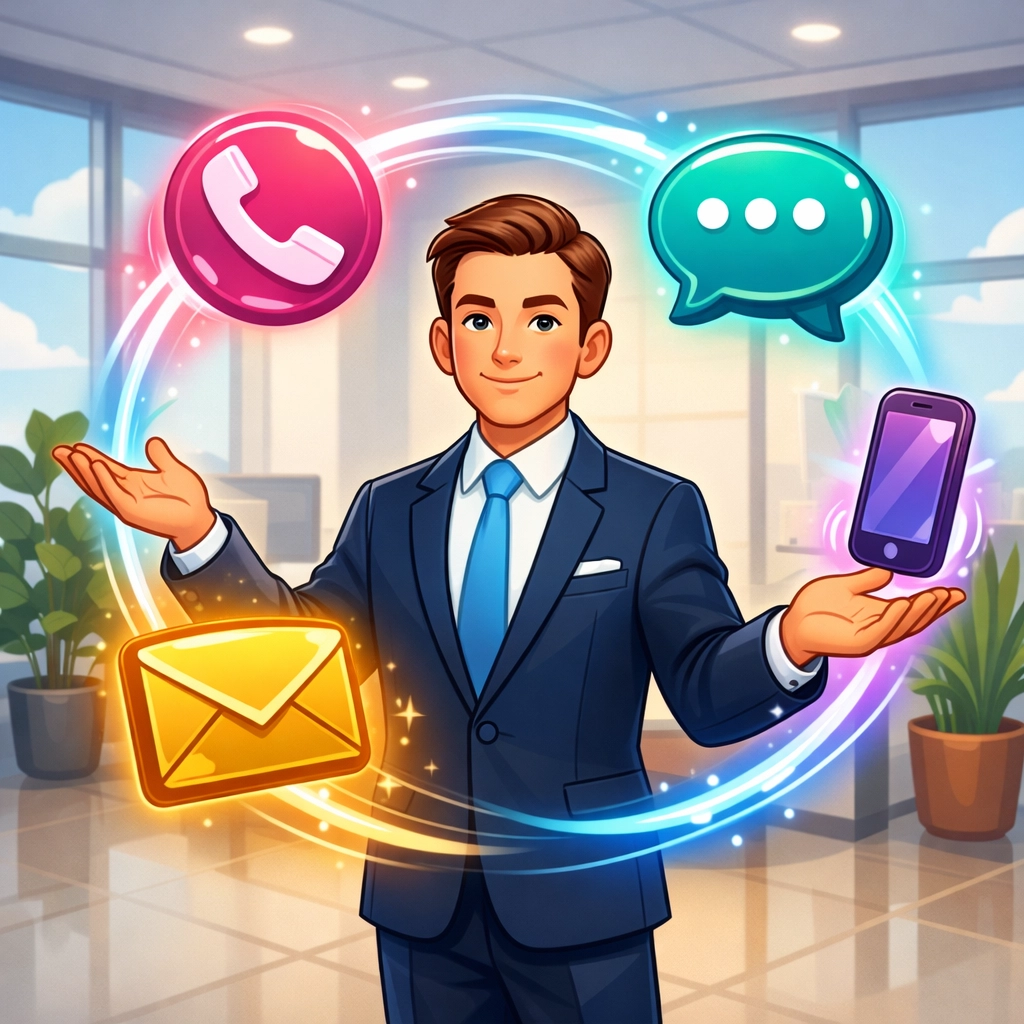 Professional managing multi-channel enquiries from social media and phone for better lead retention.