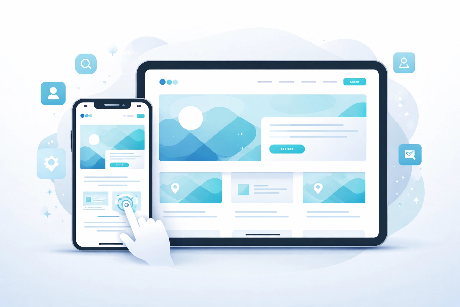 Vector image of a smartphone and tablet displaying responsive web design for mobile SEO optimization