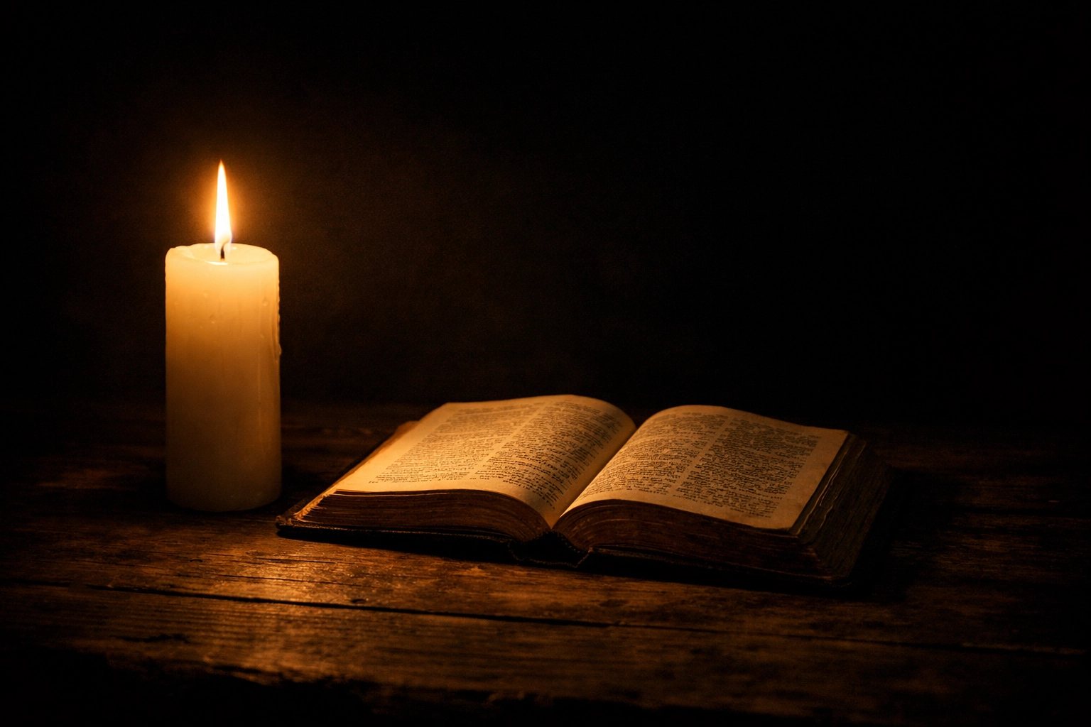 An open Bible and lit candle on a table, representing prayer and intercession for Nigeria.