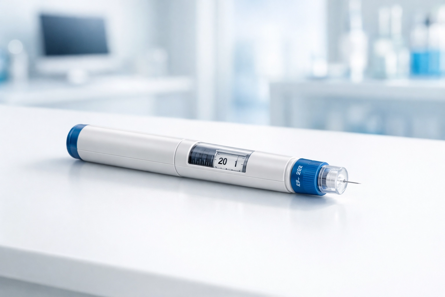 A Wegovy semaglutide injection pen on a clean medical surface for chronic weight management.