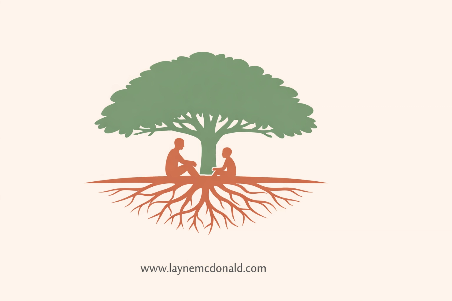 Parent and child silhouettes talking under a rooted tree, representing emotional safety and grace-centered parenting.