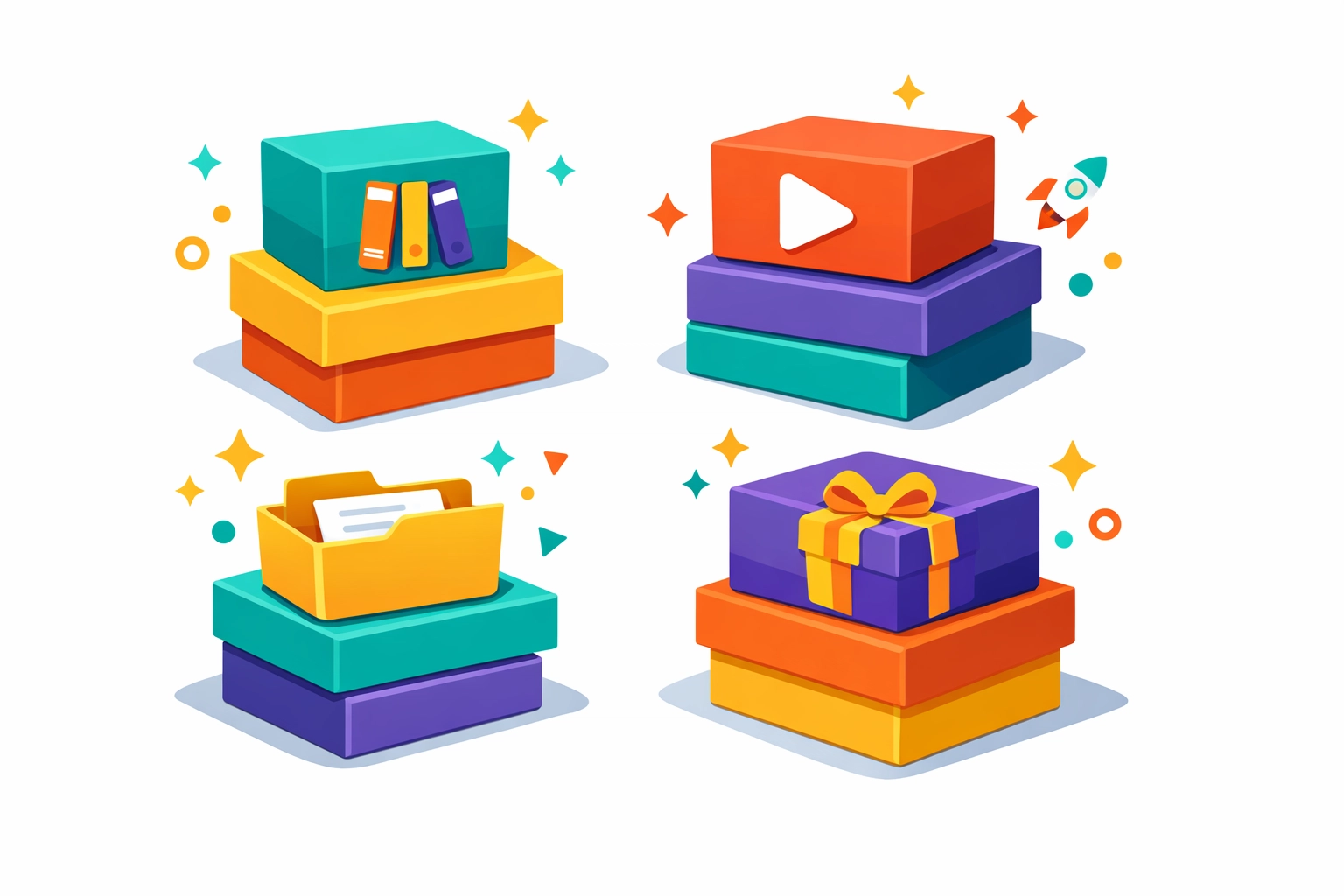 Digital product bundles with ebooks, courses, and downloadable resources stacked together