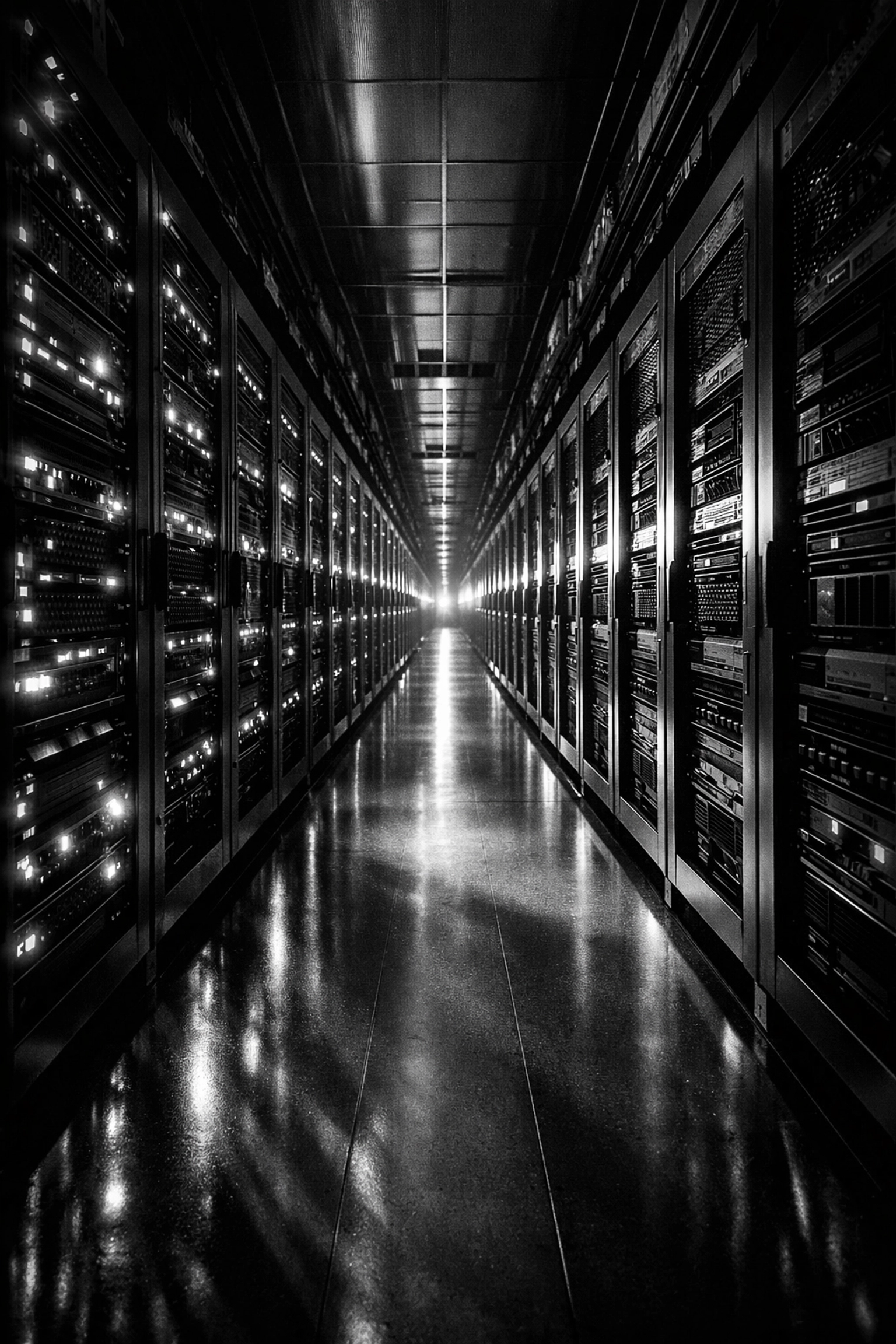 Modern data center server room with edge computing infrastructure