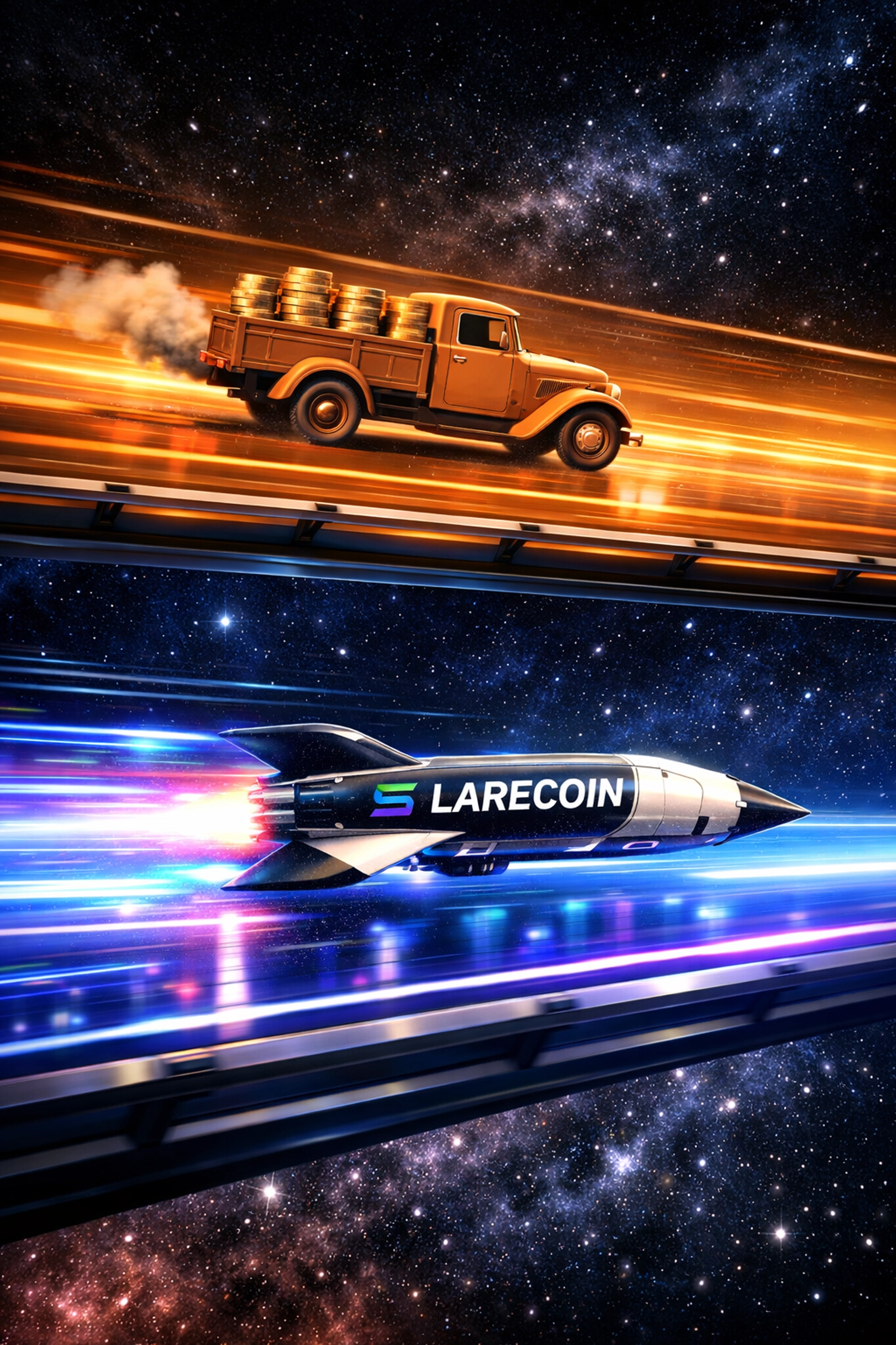 Speed comparison showing fast Solana blockchain settlement versus slow traditional payment processing