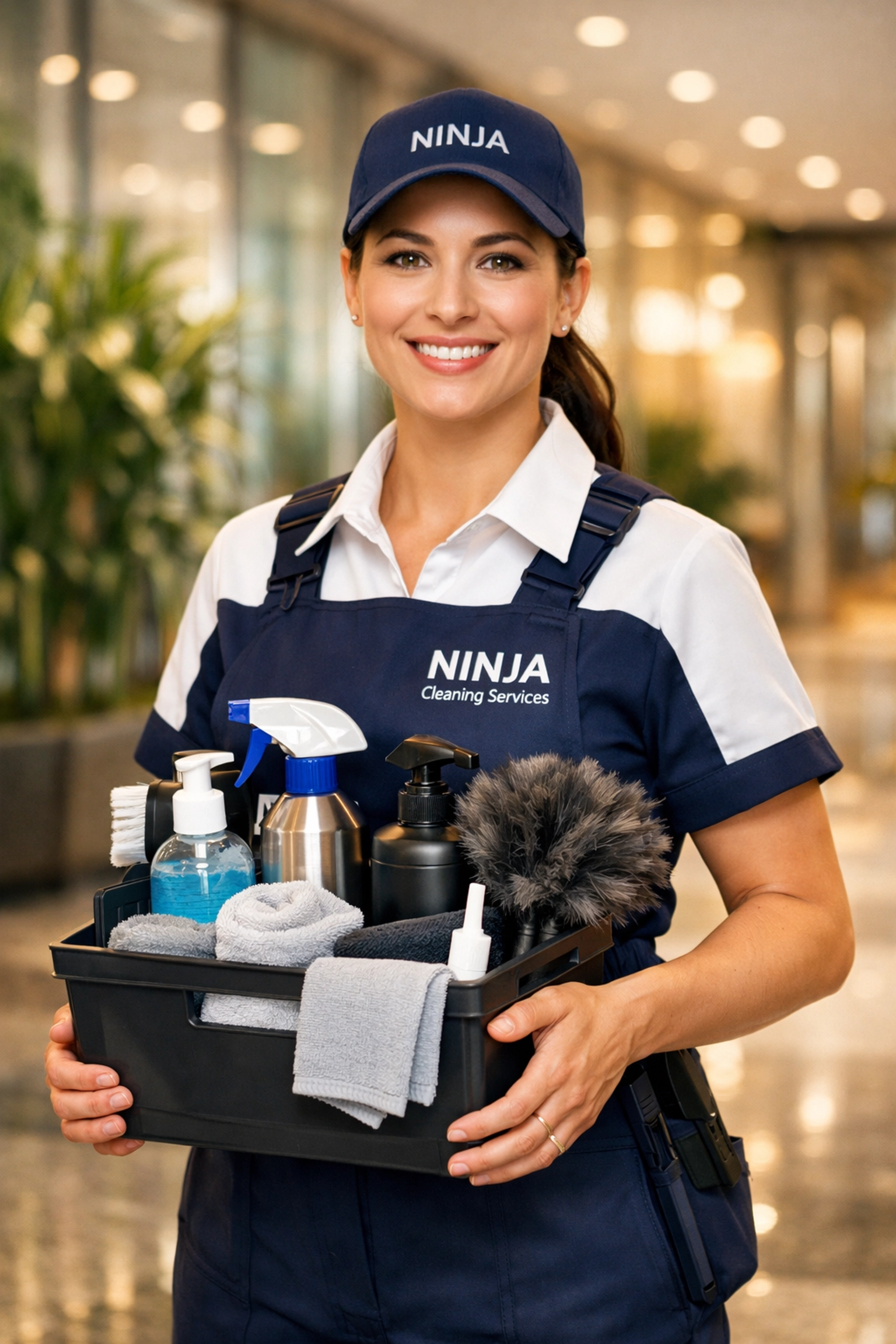 A professional cleaner from a Worcester maid service ready to provide expert office maintenance.