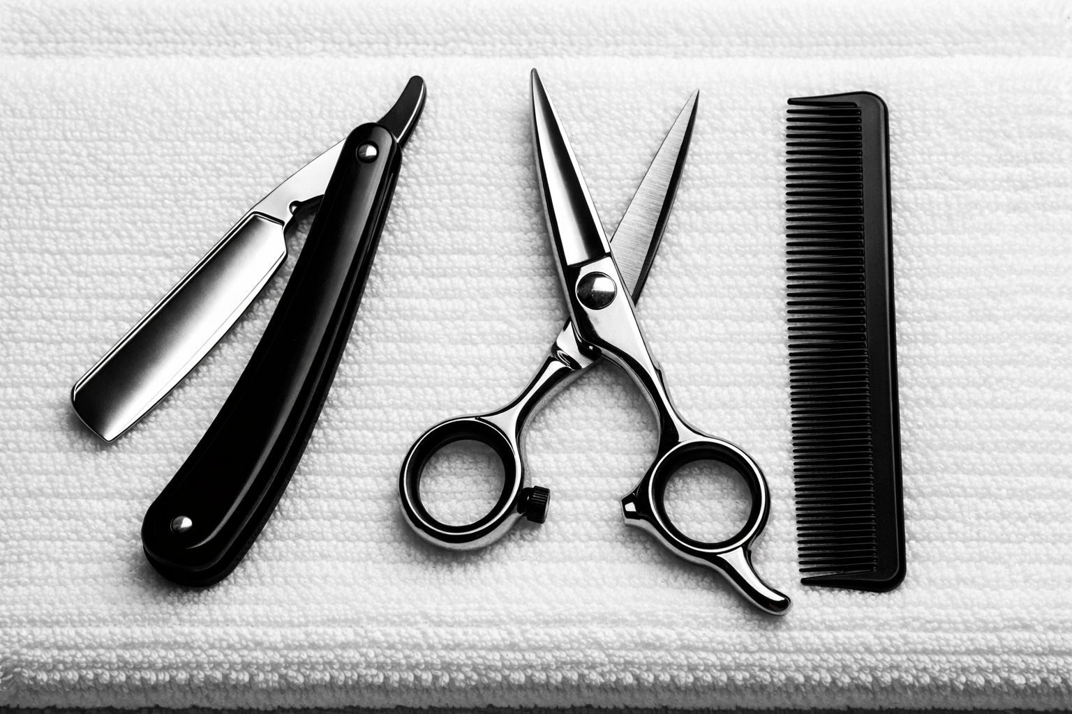 Sanitized barbering tools for infection control and professional licensure standards.