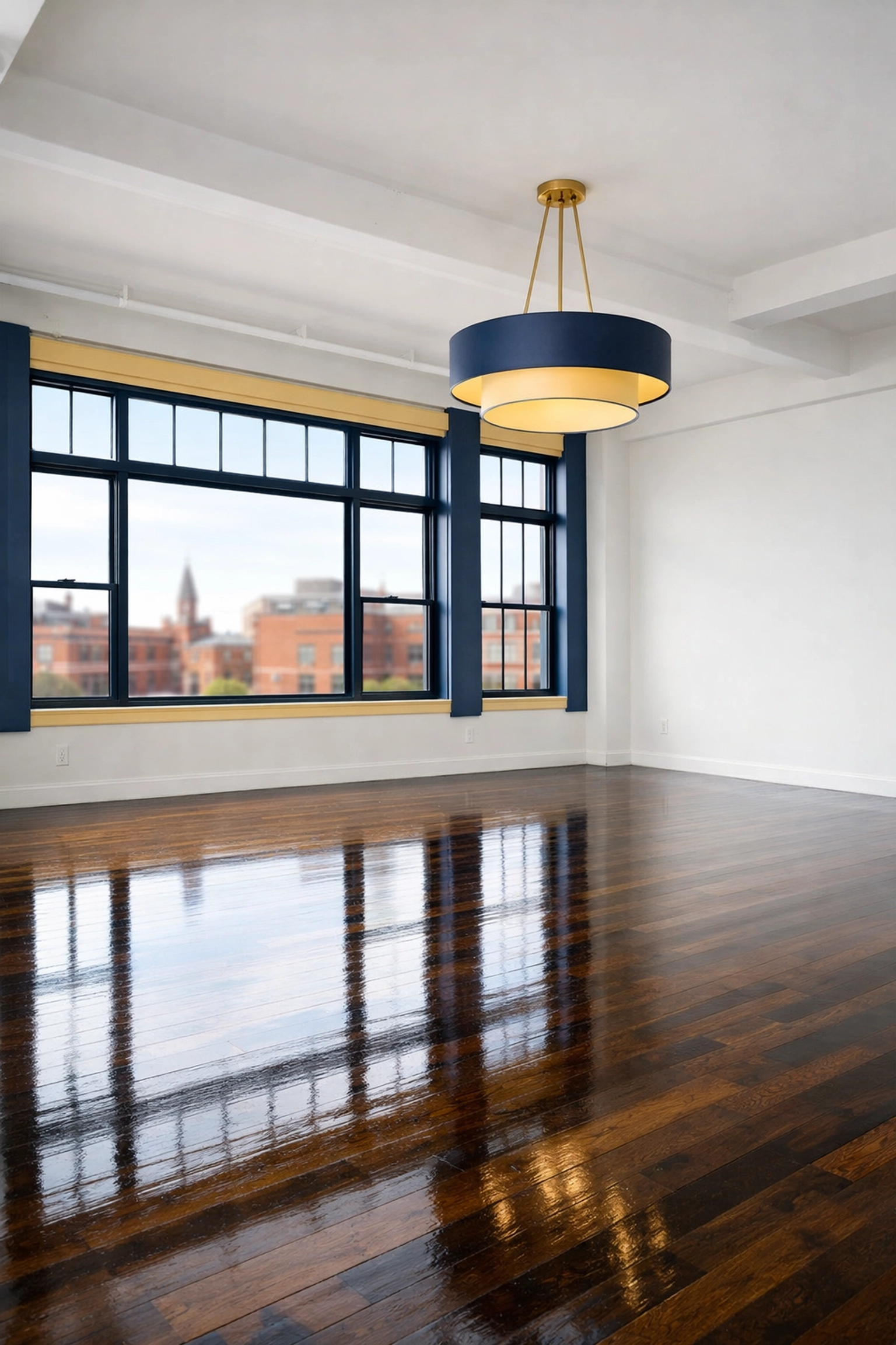 Pristine empty loft in Central Square with polished floors after a move-out cleaning Cambridge service.