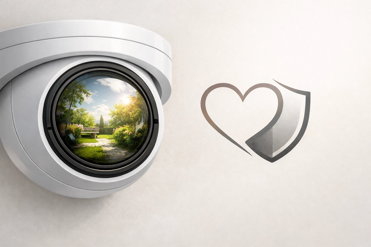 CCTV camera lens and shield icon reflecting the peace of mind provided by expert nursery security systems.