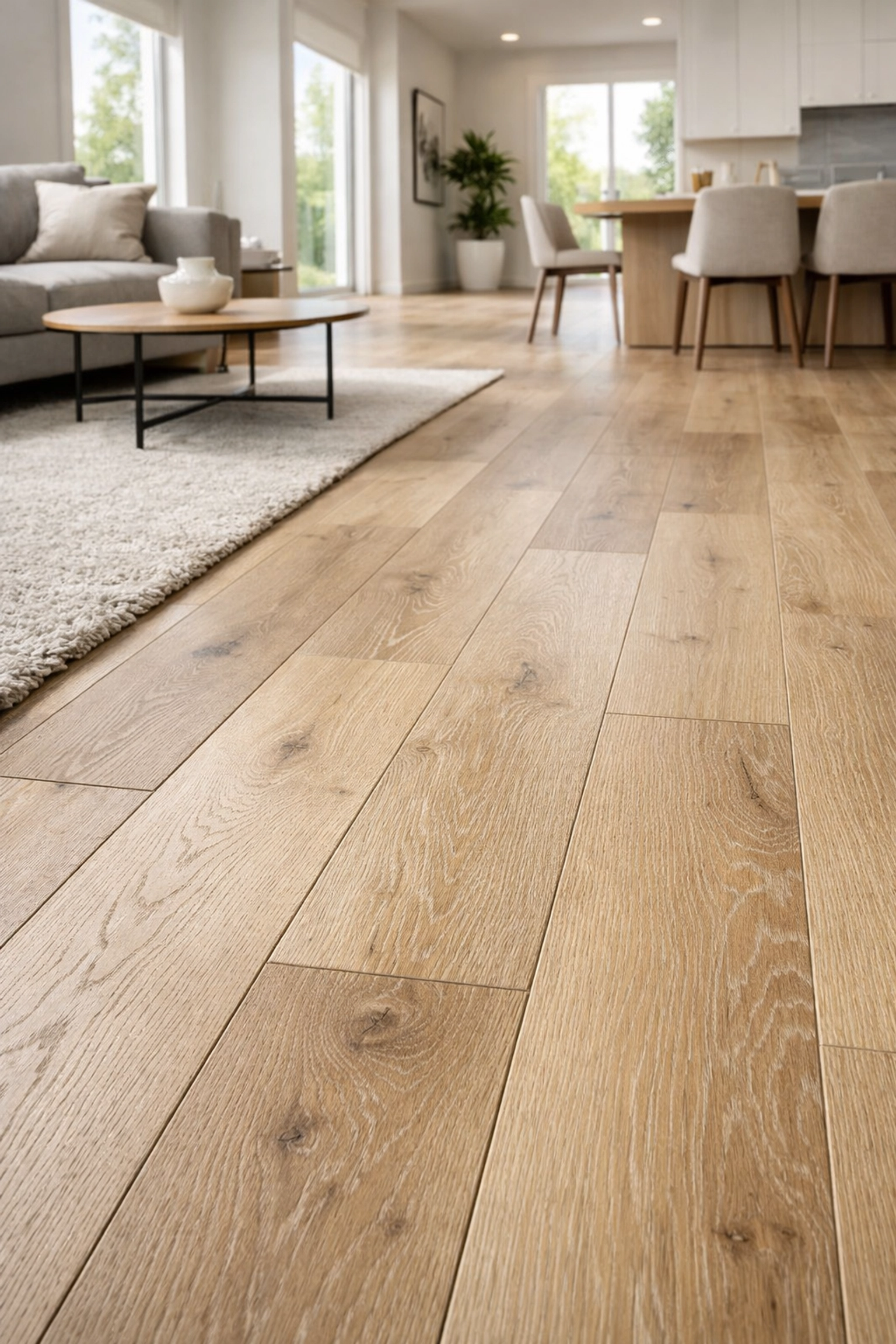 Wide-plank hardwood flooring in open-concept Orlando home renovation