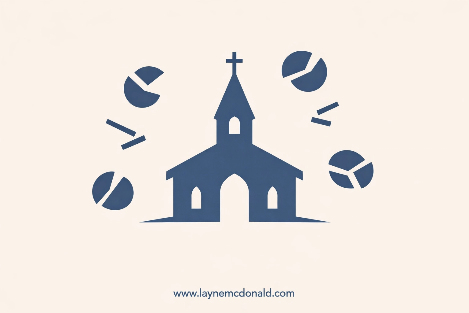 Church building with broken circles symbolizing signs of toxic church culture and community fractures