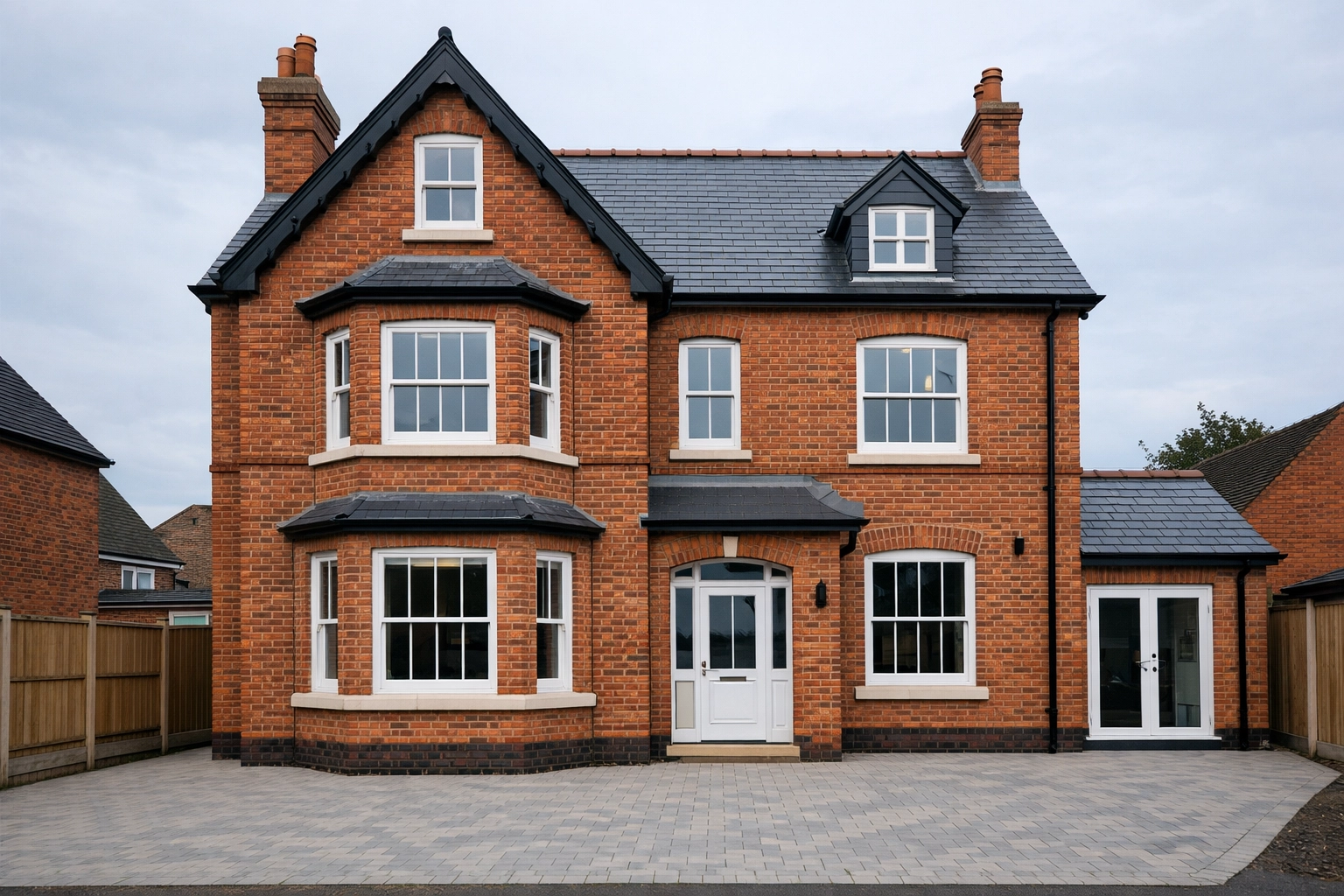 Large-scale renovation of a traditional red-brick period property in the Nuneaton/Hinckley area (restored details and high-quality finish).