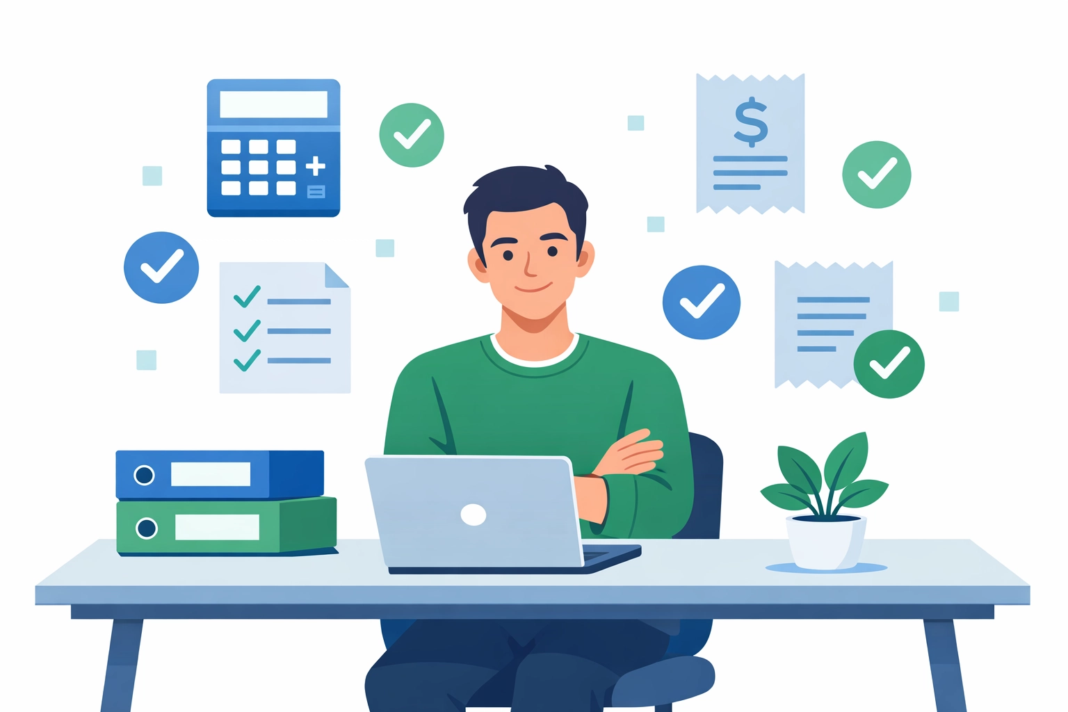 Organized bookkeeping workspace showing proper financial record management for tax season