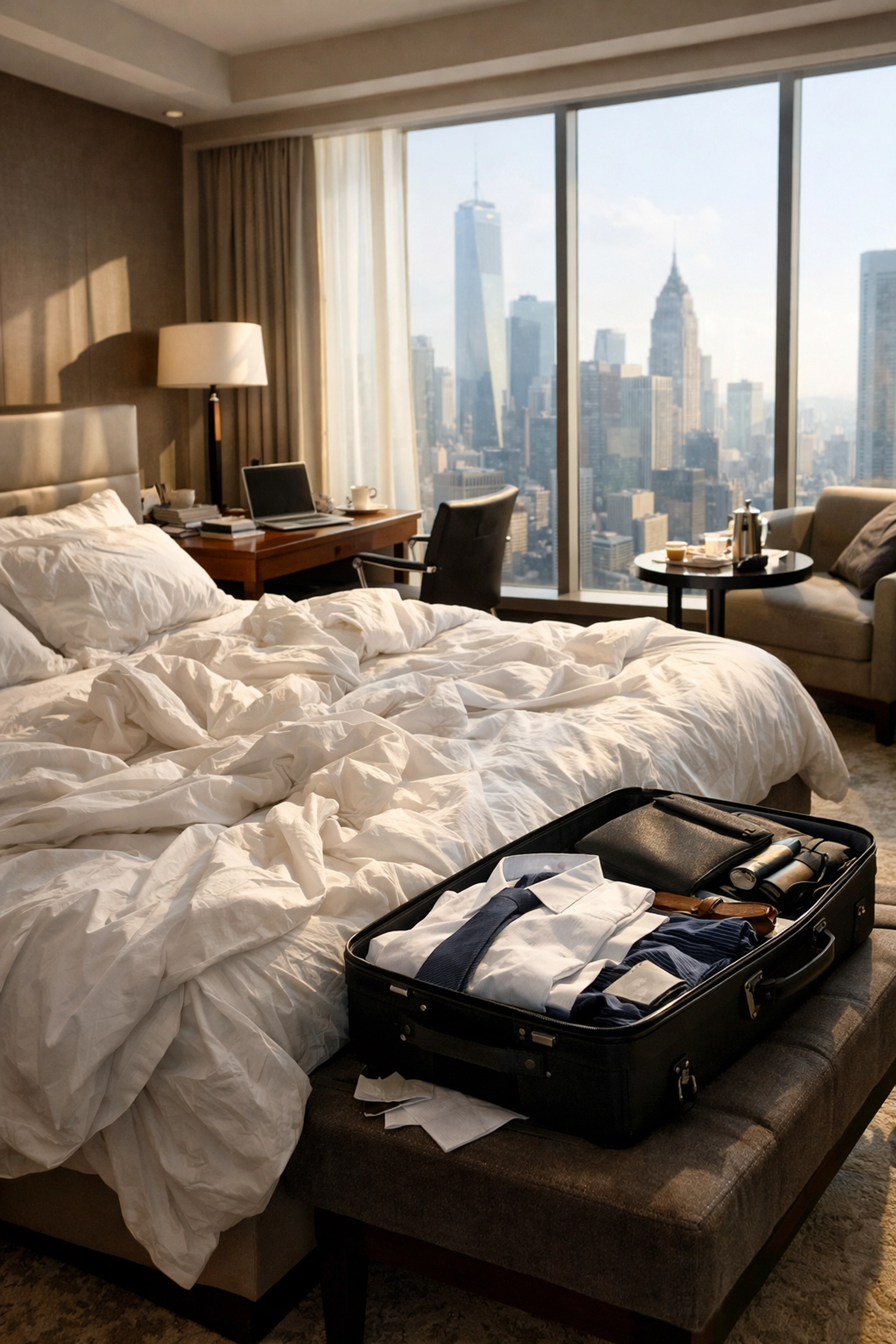 Executive hotel suite with city skyline for Super Bowl corporate accommodations