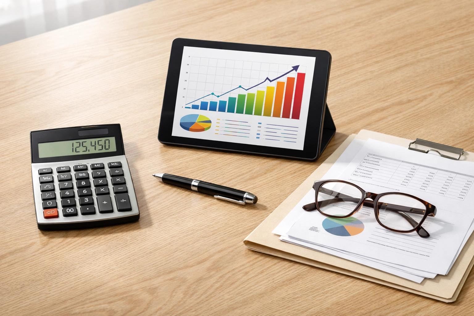 Financial planning workspace with a calculator and charts for evaluating mobile home flip ROI and liabilities.