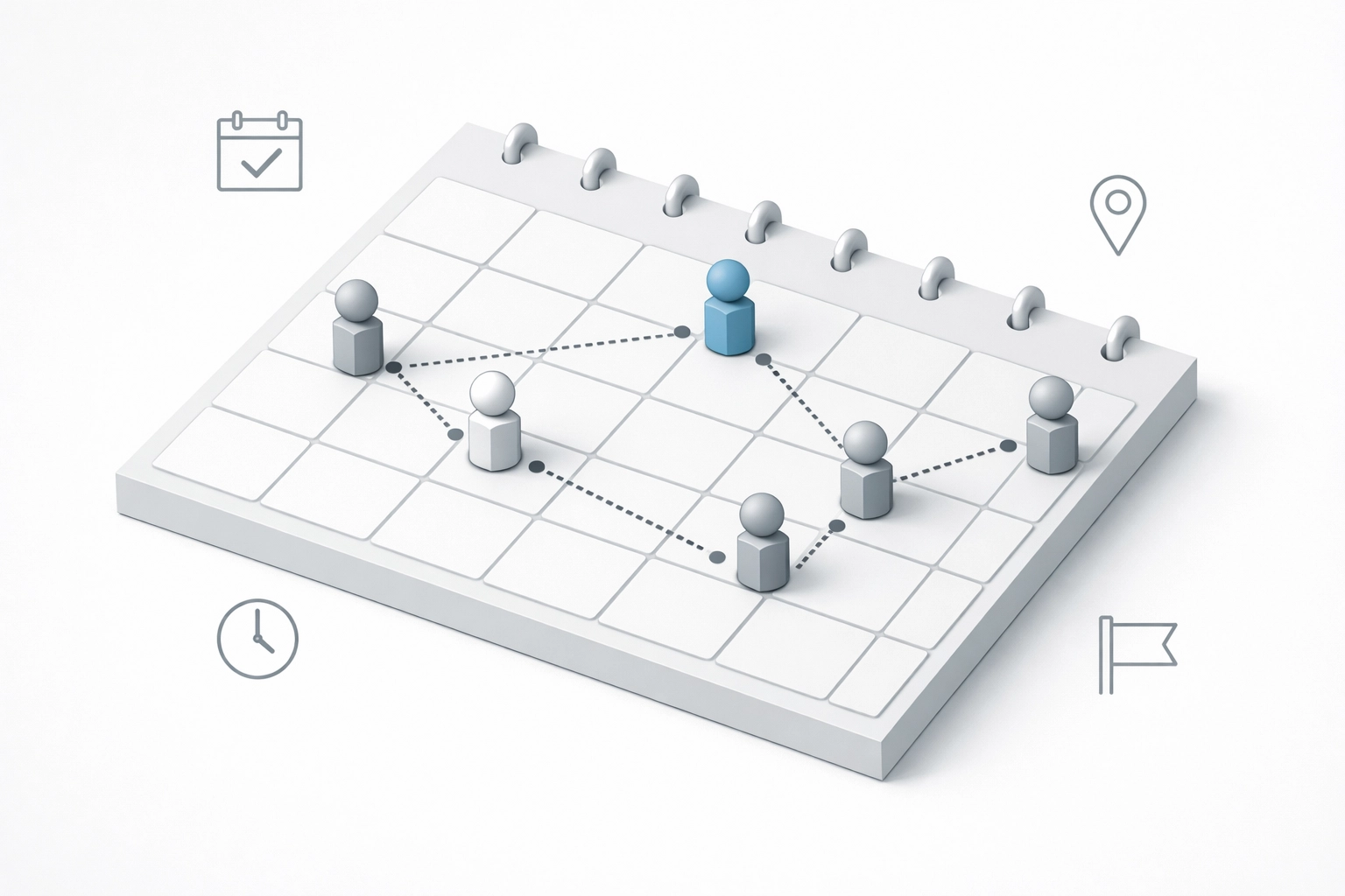 Visual scheduling calendar showing field technicians connected by optimized dispatch routes