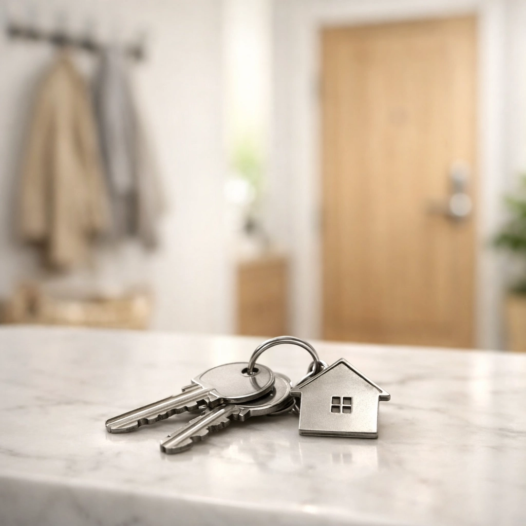 House keys in a modern entryway, representing privacy and legal entry rights under Saskatchewan rental laws.