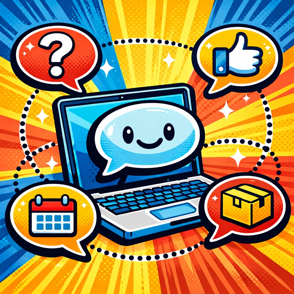 Laptop displaying AI chat automation handling customer support conversations