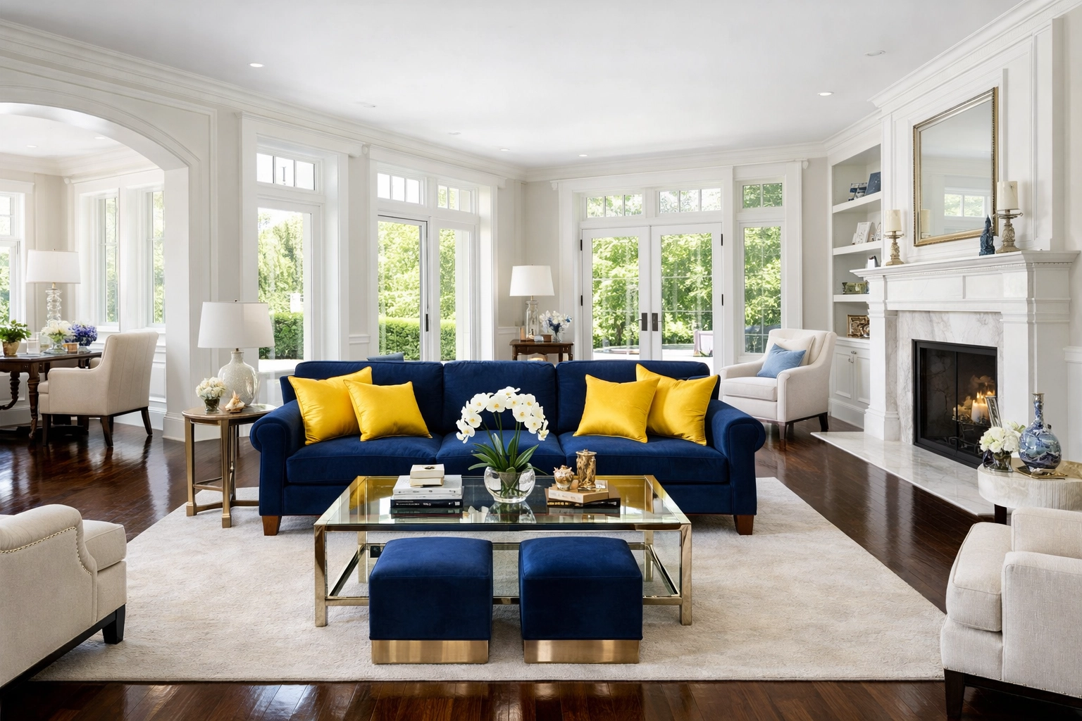Clean luxury living room in a Massachusetts estate showcasing professional house cleaning services MA results.
