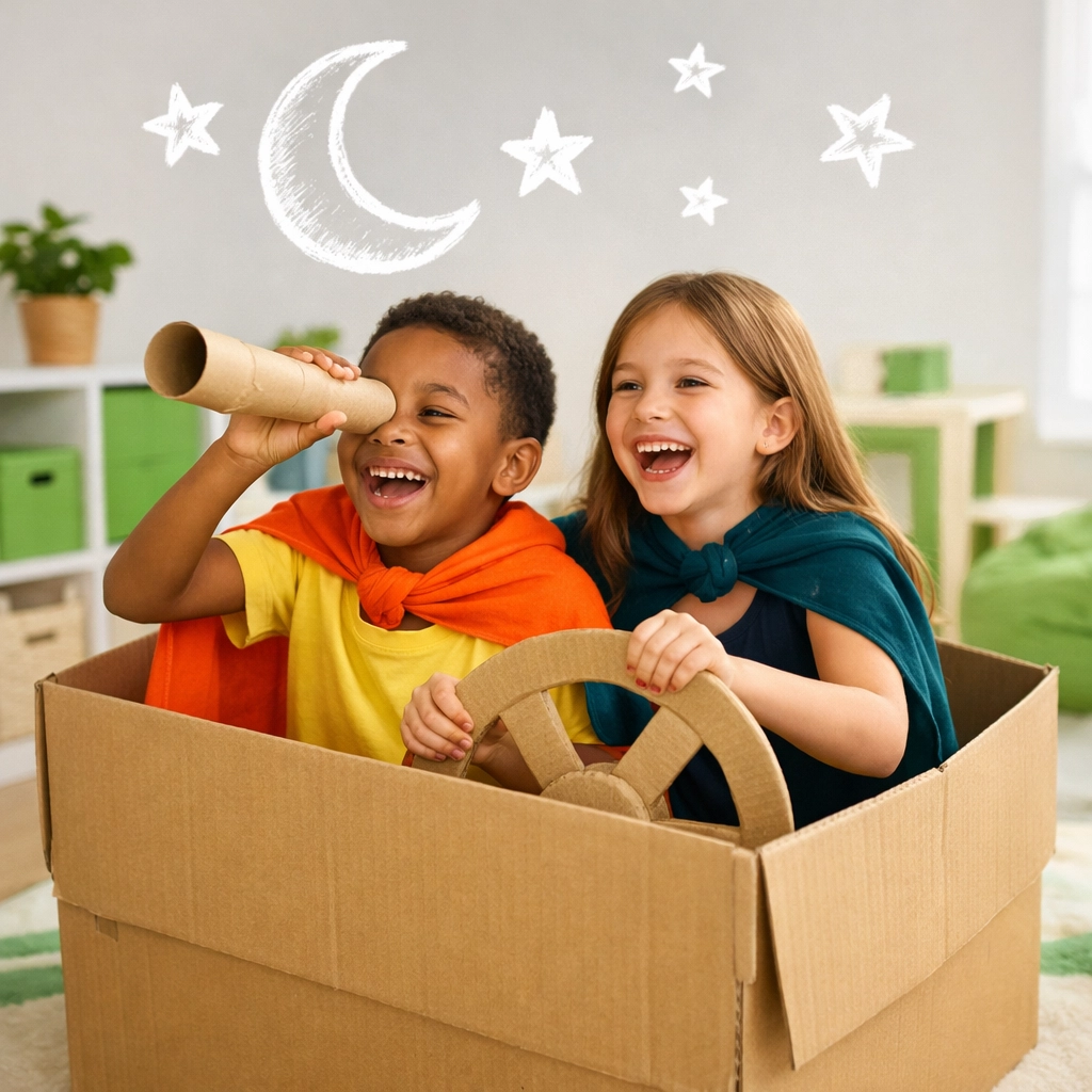 Children engaging in imaginative superhero play to develop empathy and social skills.