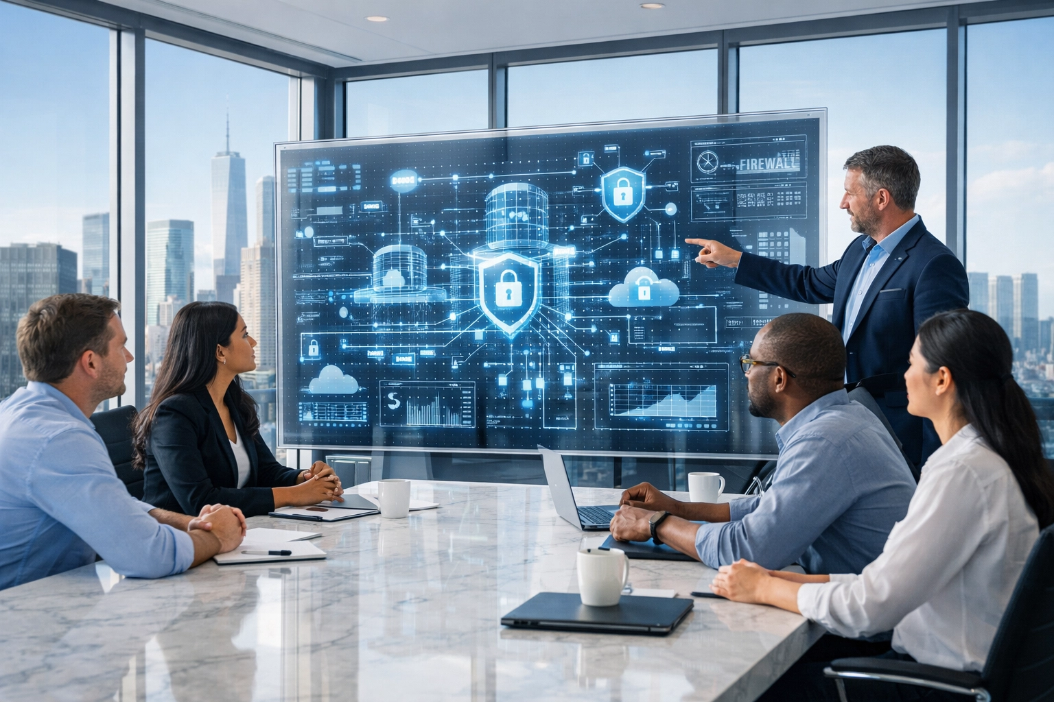 IT professionals reviewing secure ITOM governance and data architecture using ServiceNow consulting services.